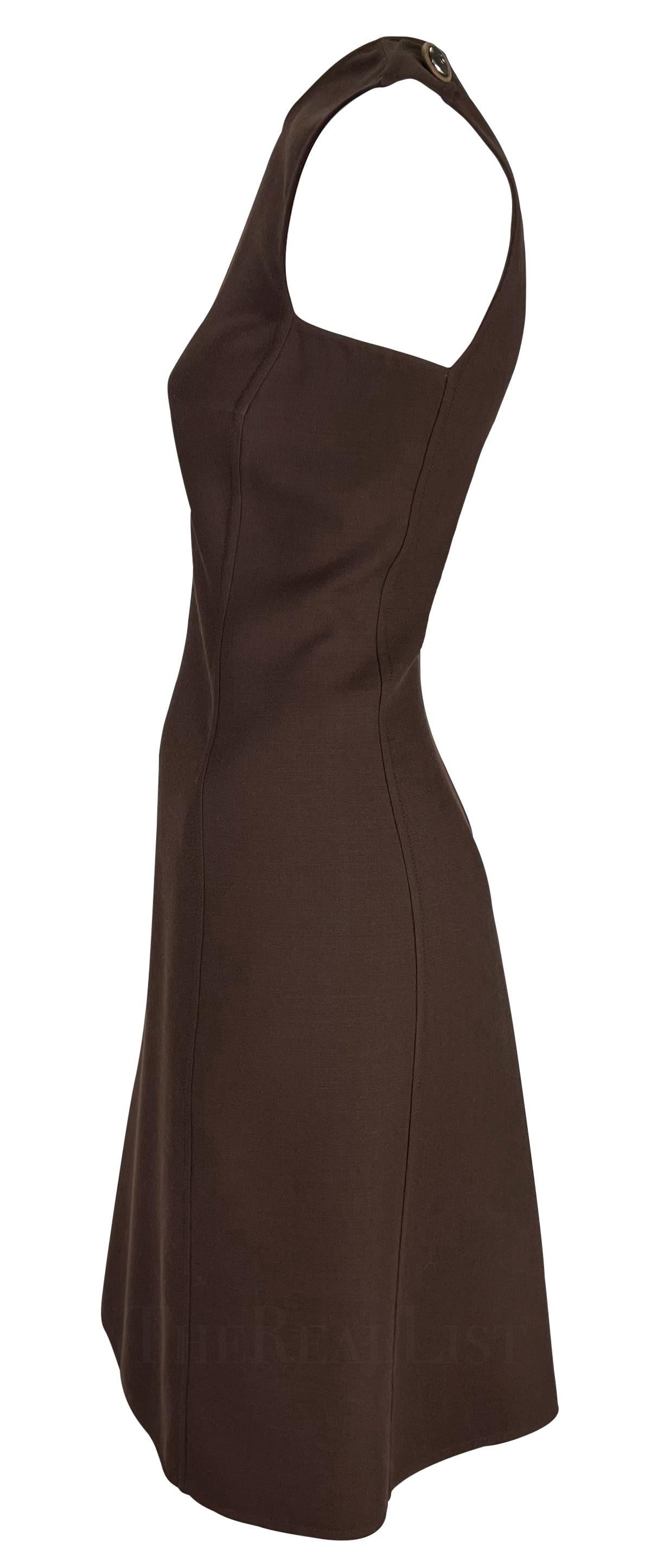 F/W 1996 Gianni Versace Couture Brown Medusa Epaulette Sleeveless Dress
