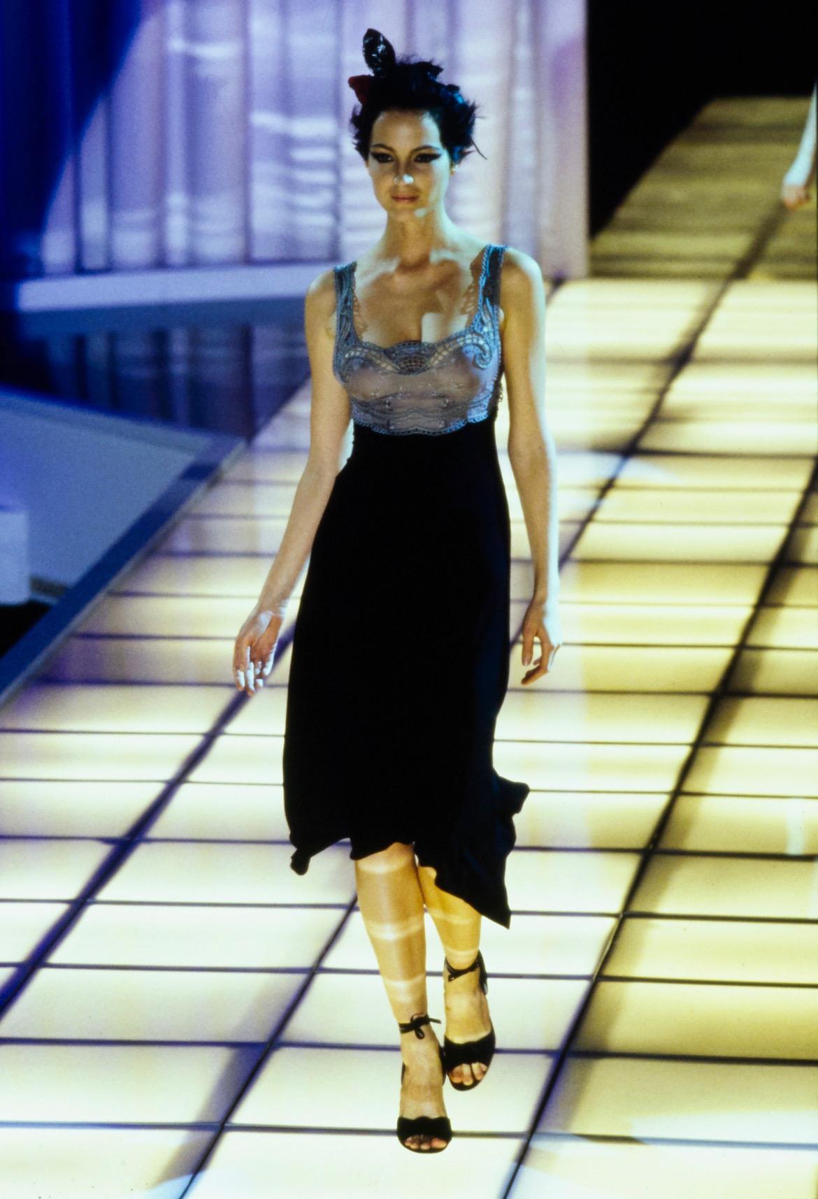 S/S 1997 Gianni Versace Couture Runway Grey Lace Embroidered Dress