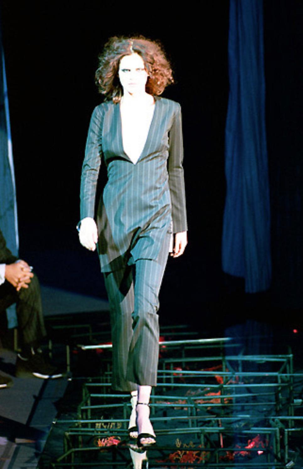 F/W 1999 Gianni Versace by Donatella Pinstripe Tunic Wool Pant Suit