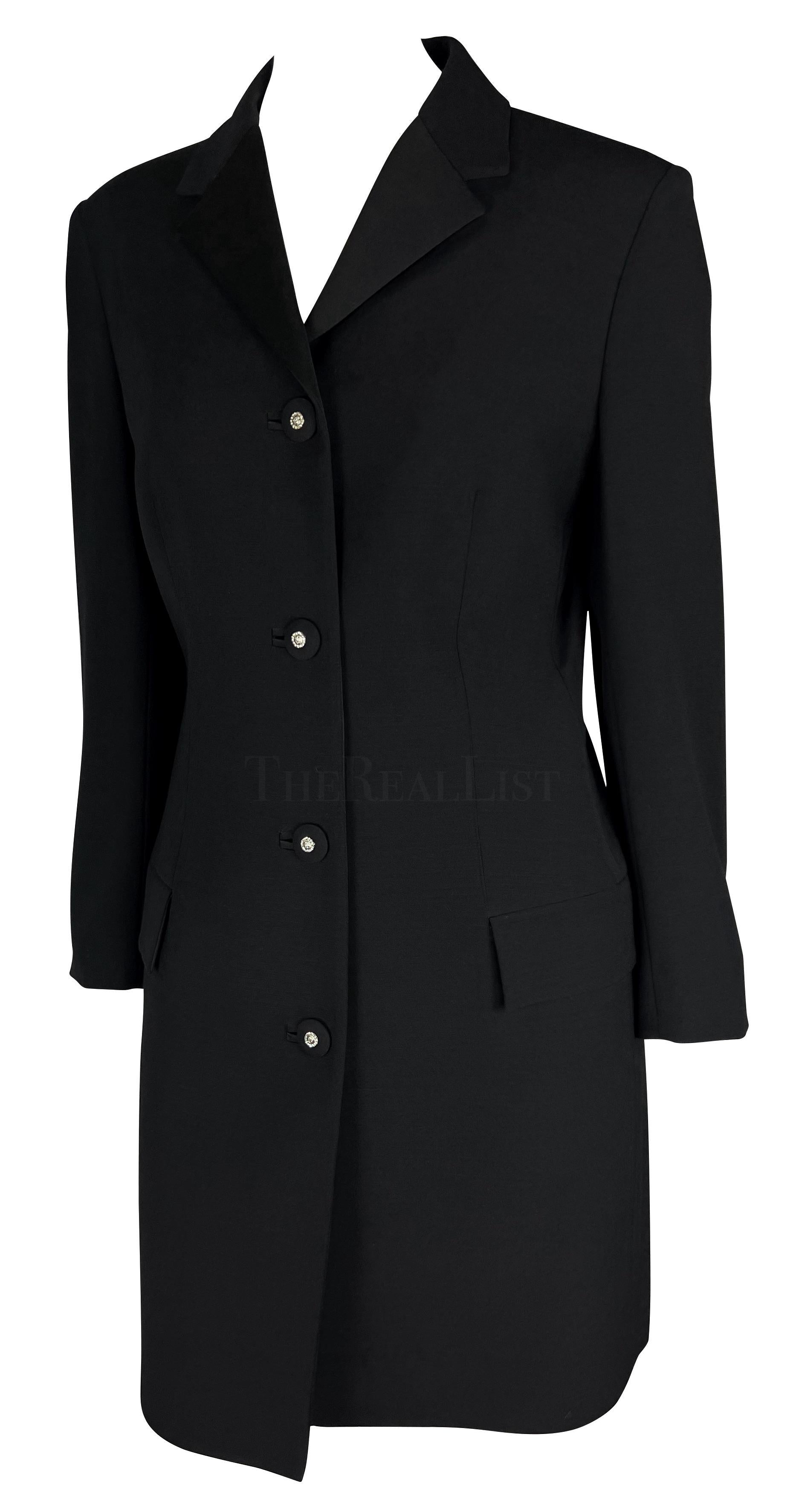 F/W 1996 Gianni Versace Couture Rhinestone Medusa Black Wool Coat