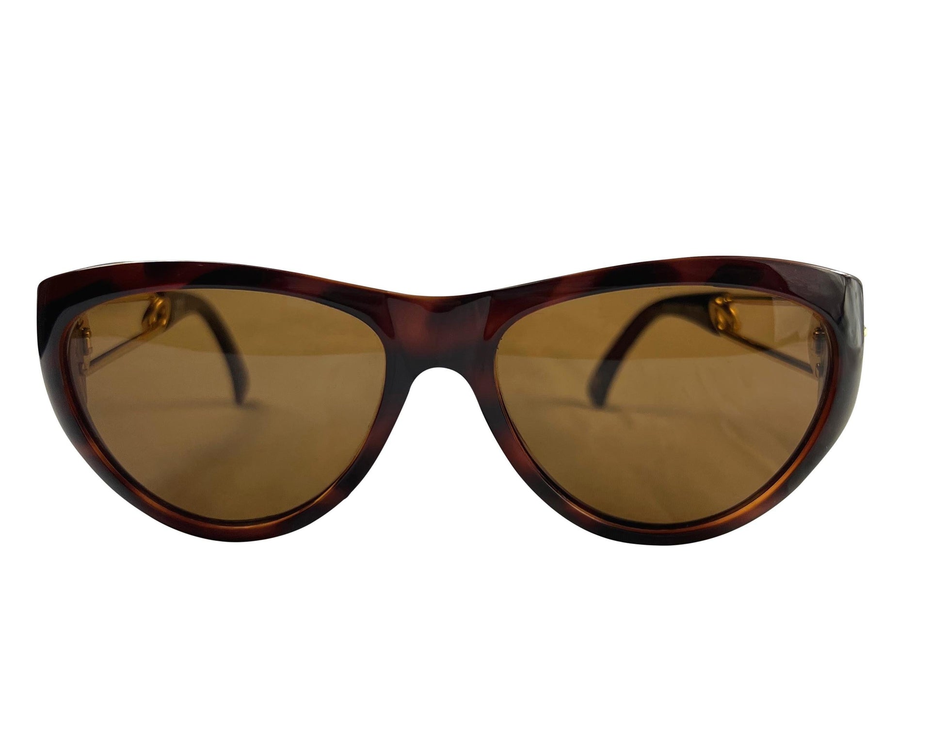 S/S 1994 Gianni Versace Safety Pin Medusa Gold Brown Acetate Sunglasses