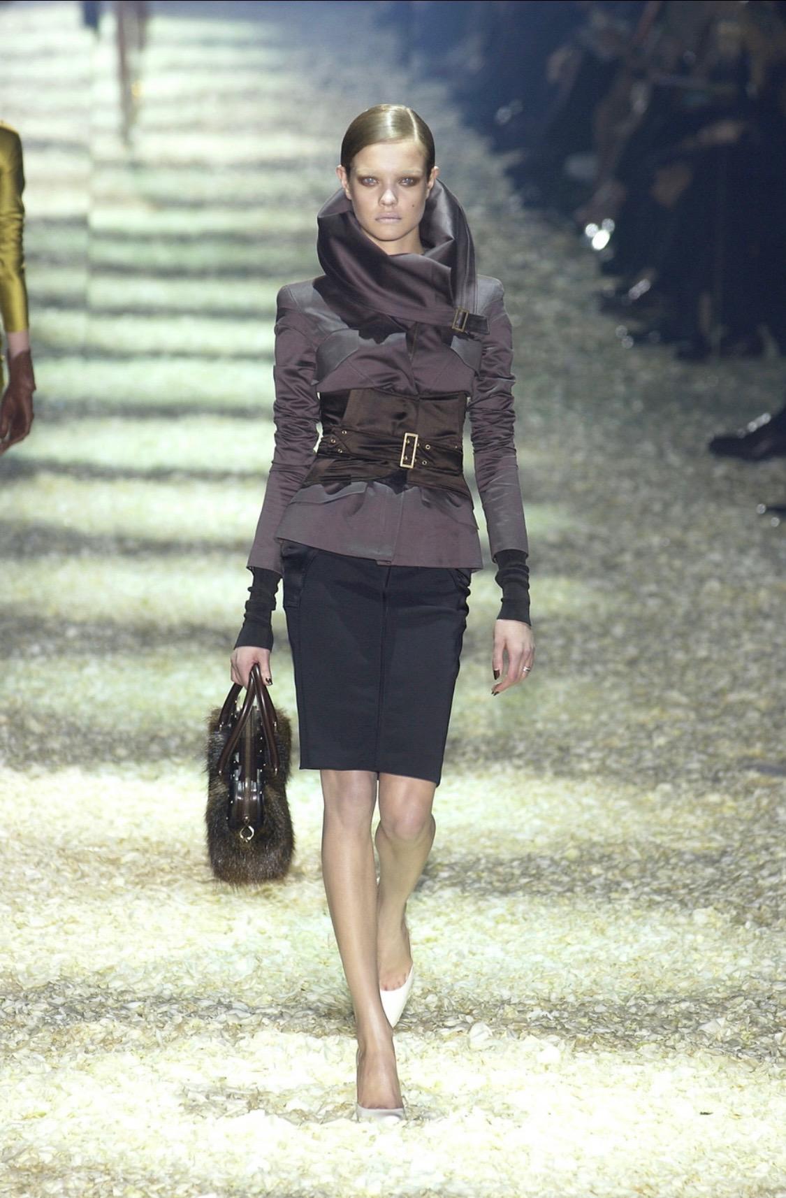 F/W 2003 Gucci by Tom Ford Black Satin Panel Zip Stretch Skirt