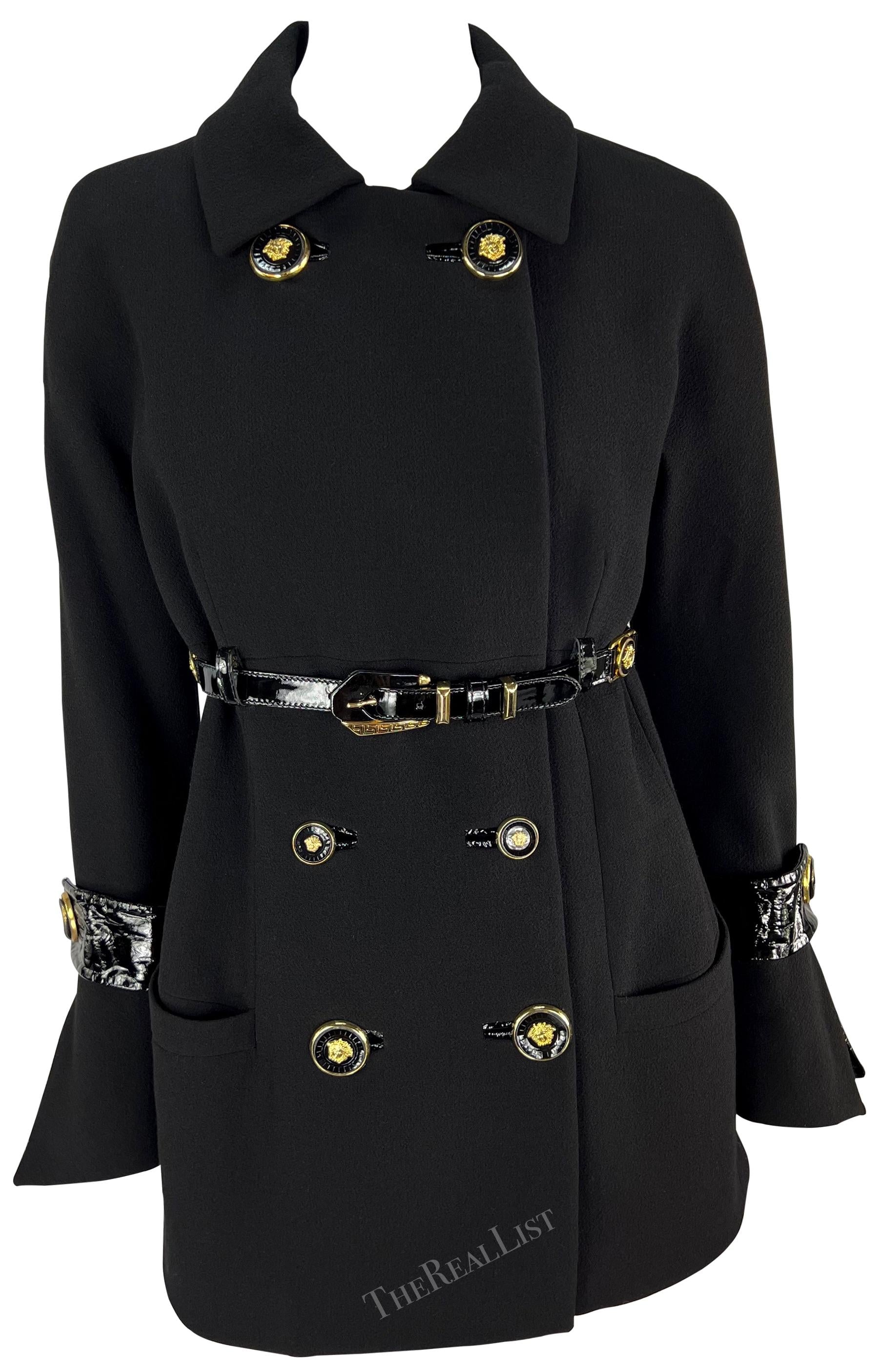 F/W 1994 Gianni Versace Black Patent Leather Belt Gold Medusa Jacket