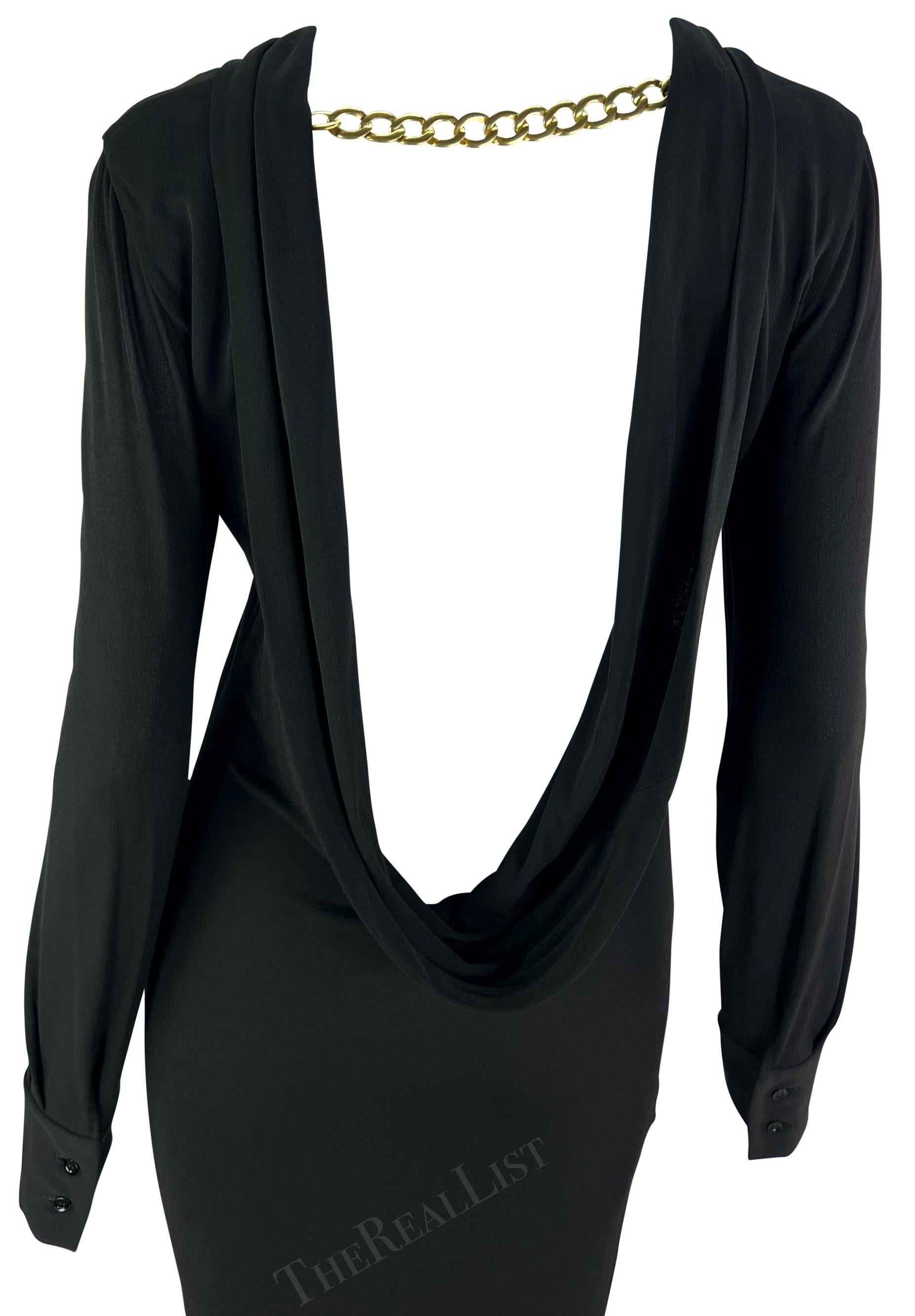 NWT S/S 2006 Alexander McQueen Gold Chain Backless Black Cowl Dress