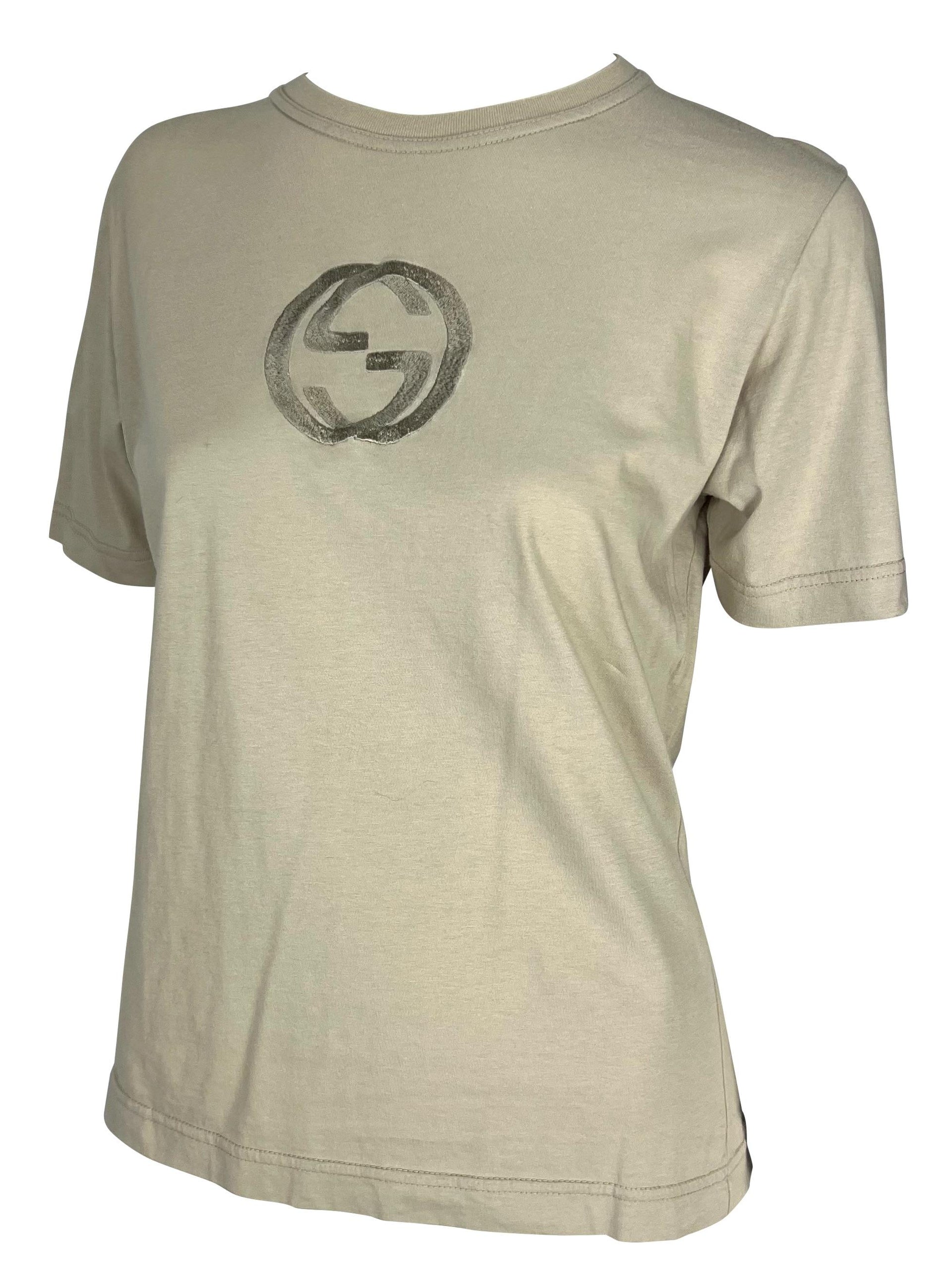 S/S 1997 Gucci by Tom Ford GG Logo Embroidered Taupe Stretch T-Shirt