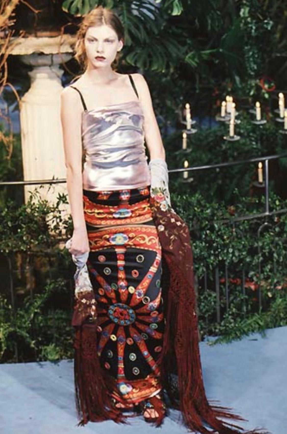 F/W 1998 Dolce & Gabbana Runway Mirror Embroidered Printed Silk Maxi Skirt