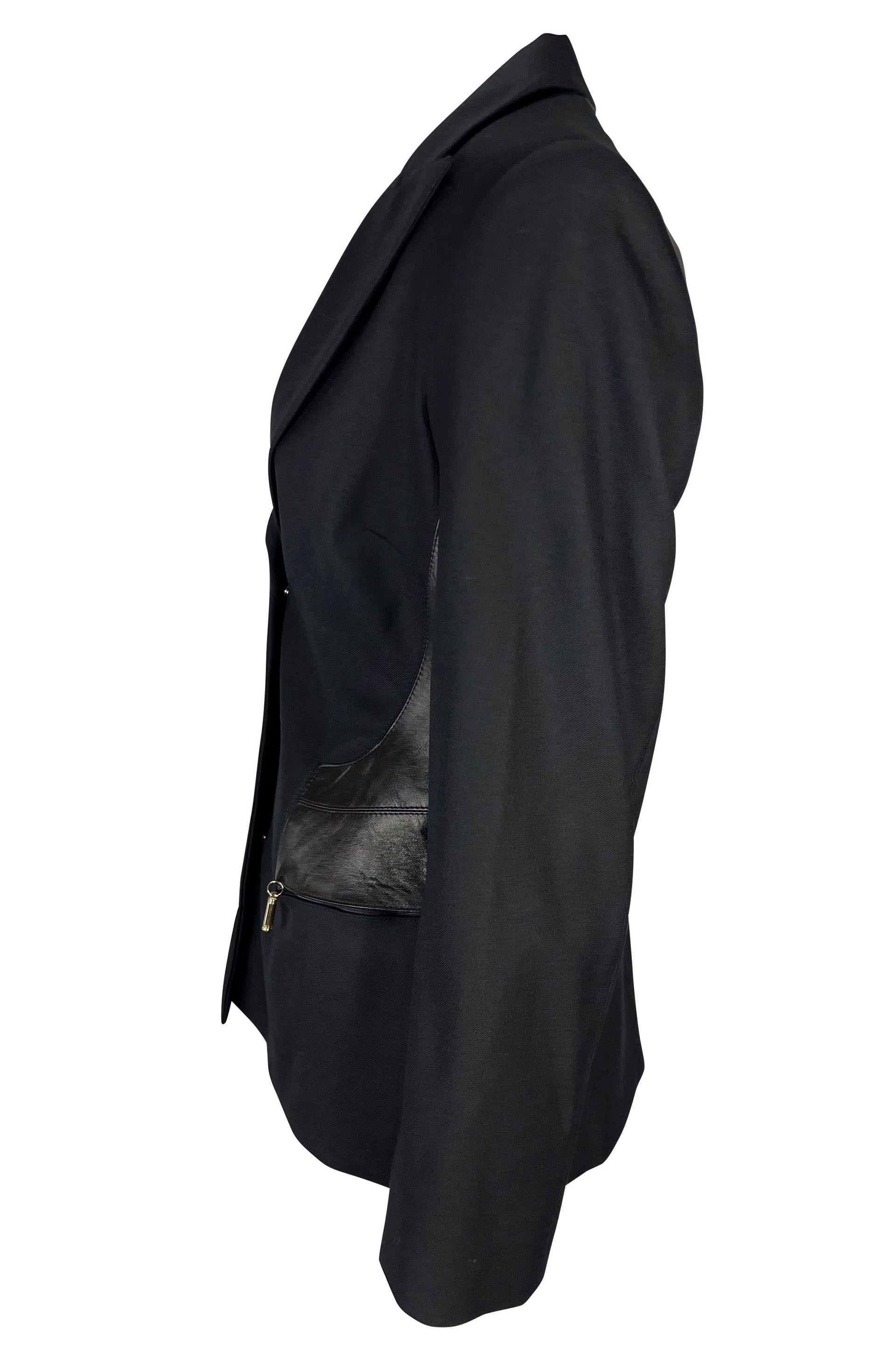F/W 2001 Gianni Versace by Donatella Black Wool Leather Panel Blazer Jacket