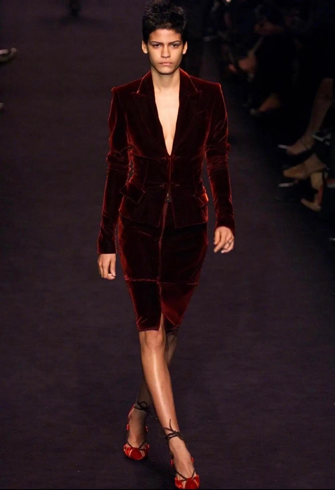 F/W 2002 Yves Saint Laurent by Tom Ford Blue Velvet Panel Skirt Suit