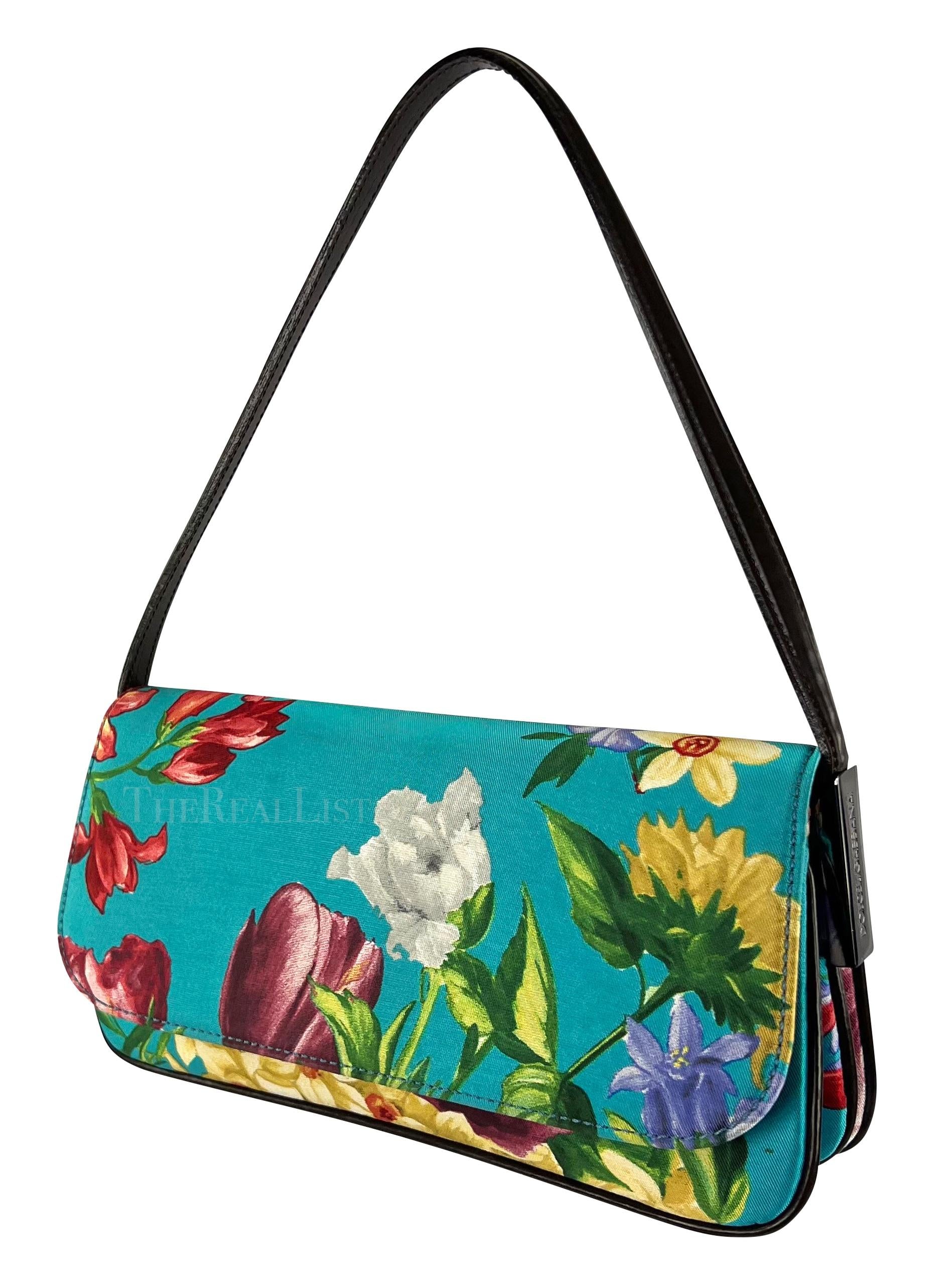 Late 1990s Dolce & Gabbana Blue Satin Floral Small Y2K Shoulder Bag