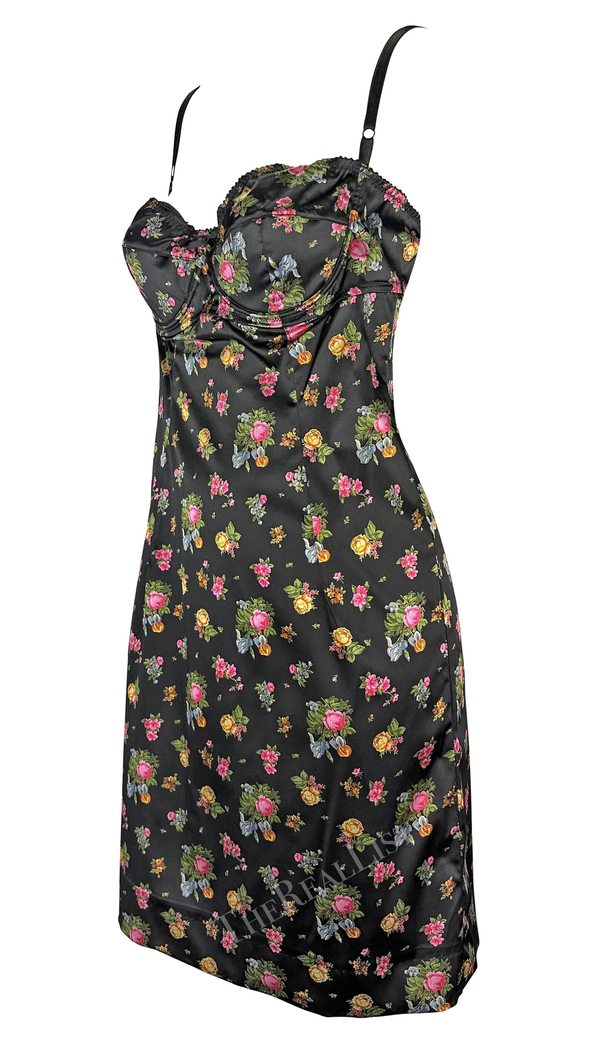 Early 2000s Dolce & Gabbana Black Floral Rose Mini Dress Y2K