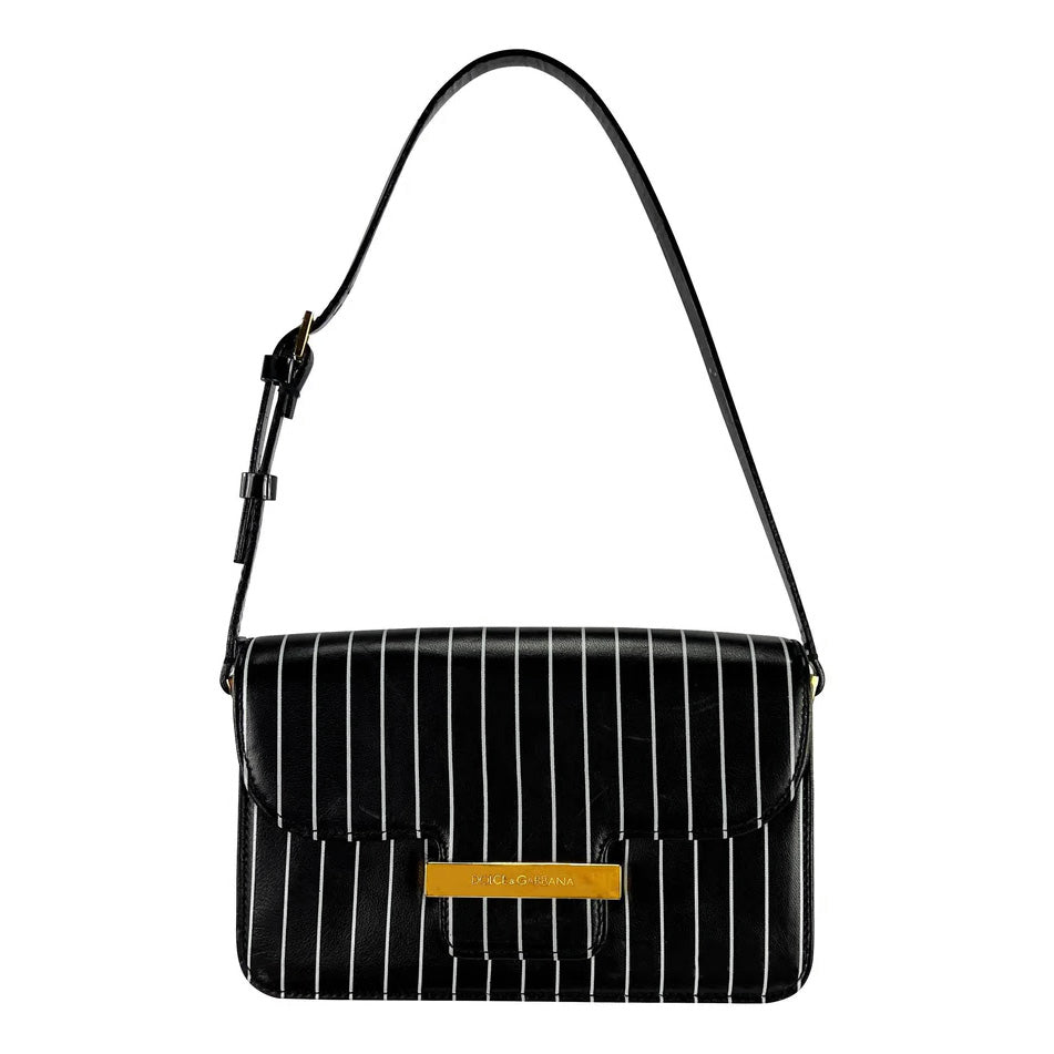S/S 2001 Dolce & Gabbana Runway Black Pinstripe Leather Patent Mini Shoulder Bag