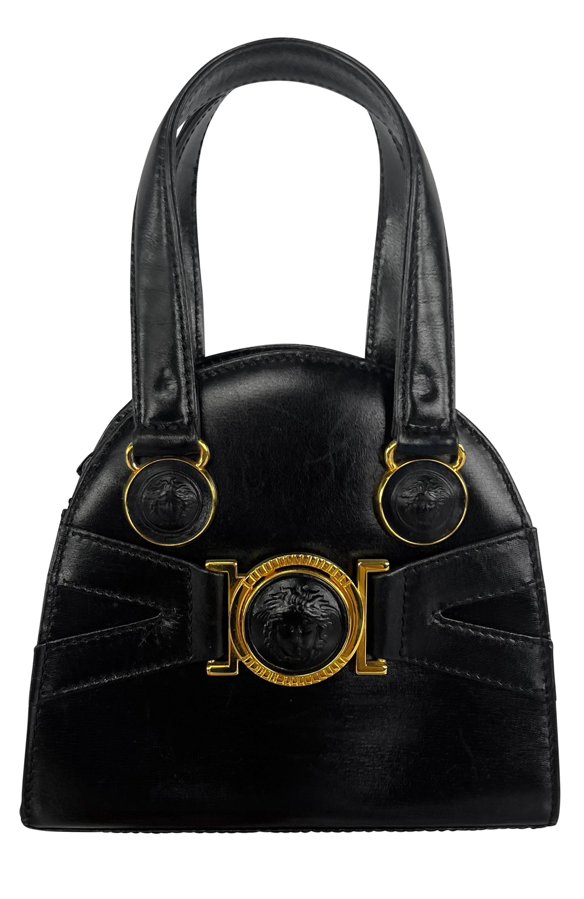 F/W 1992 Gianni Versace Bondage Strap Black Leather Medusa Mini Bag Crossbody