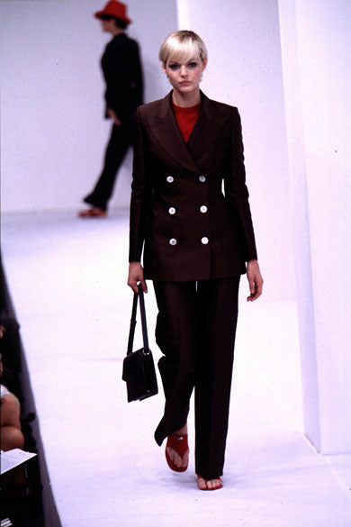 S/S 1996 Dolce & Gabbana Runway Brown Silk Double Breasted Pantsuit