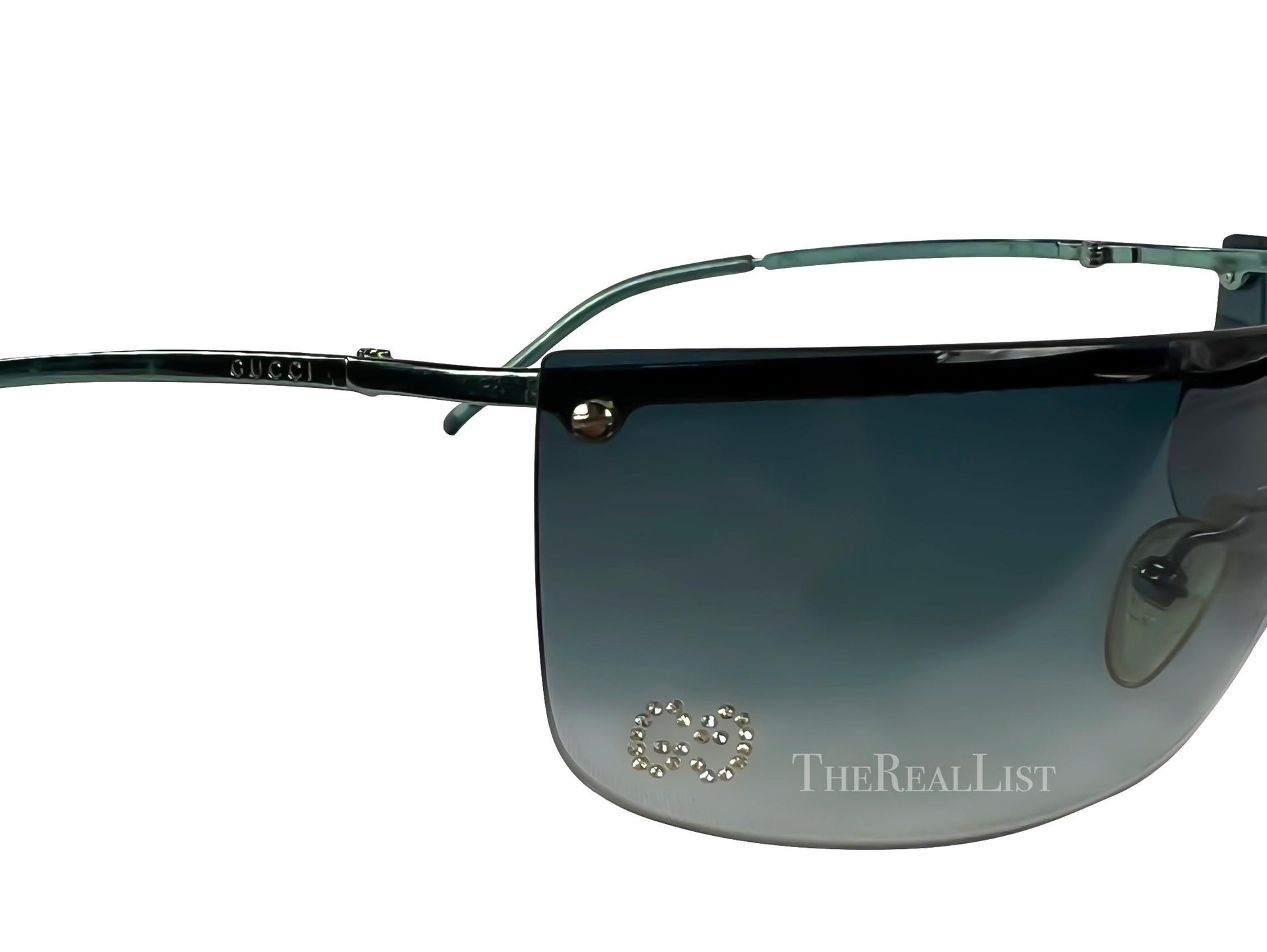 2000s Gucci by Tom Ford Rimless Blue Metallic GG Rhinestone Sunglasses Y2K