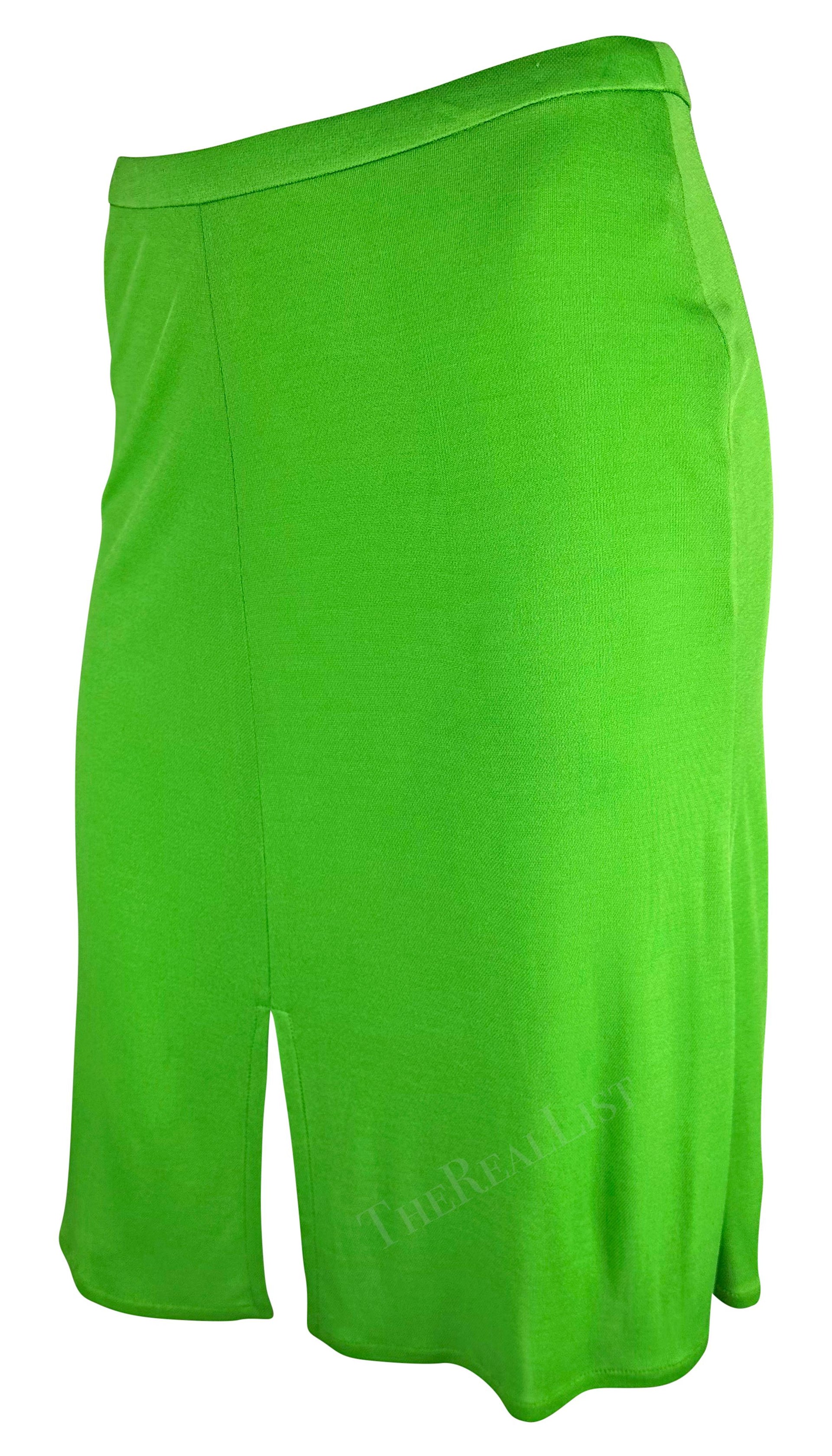 S/S 2000 Gianni Versace by Donatella Bright Green Viscose Slit Skirt