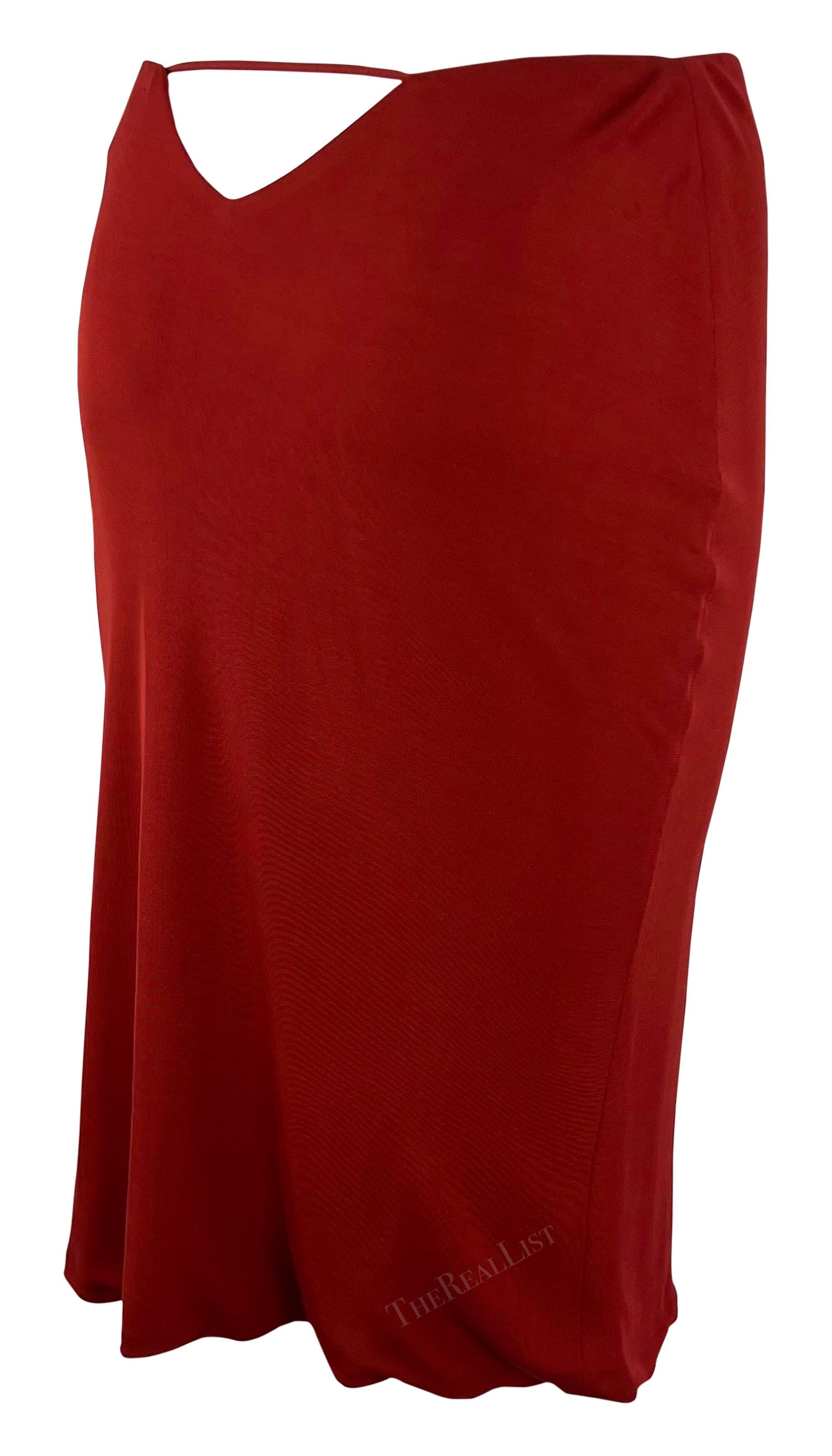 2000s Yigal Azrouel Red Triangle Cutout Stretch Bodycon Skirt Y2K