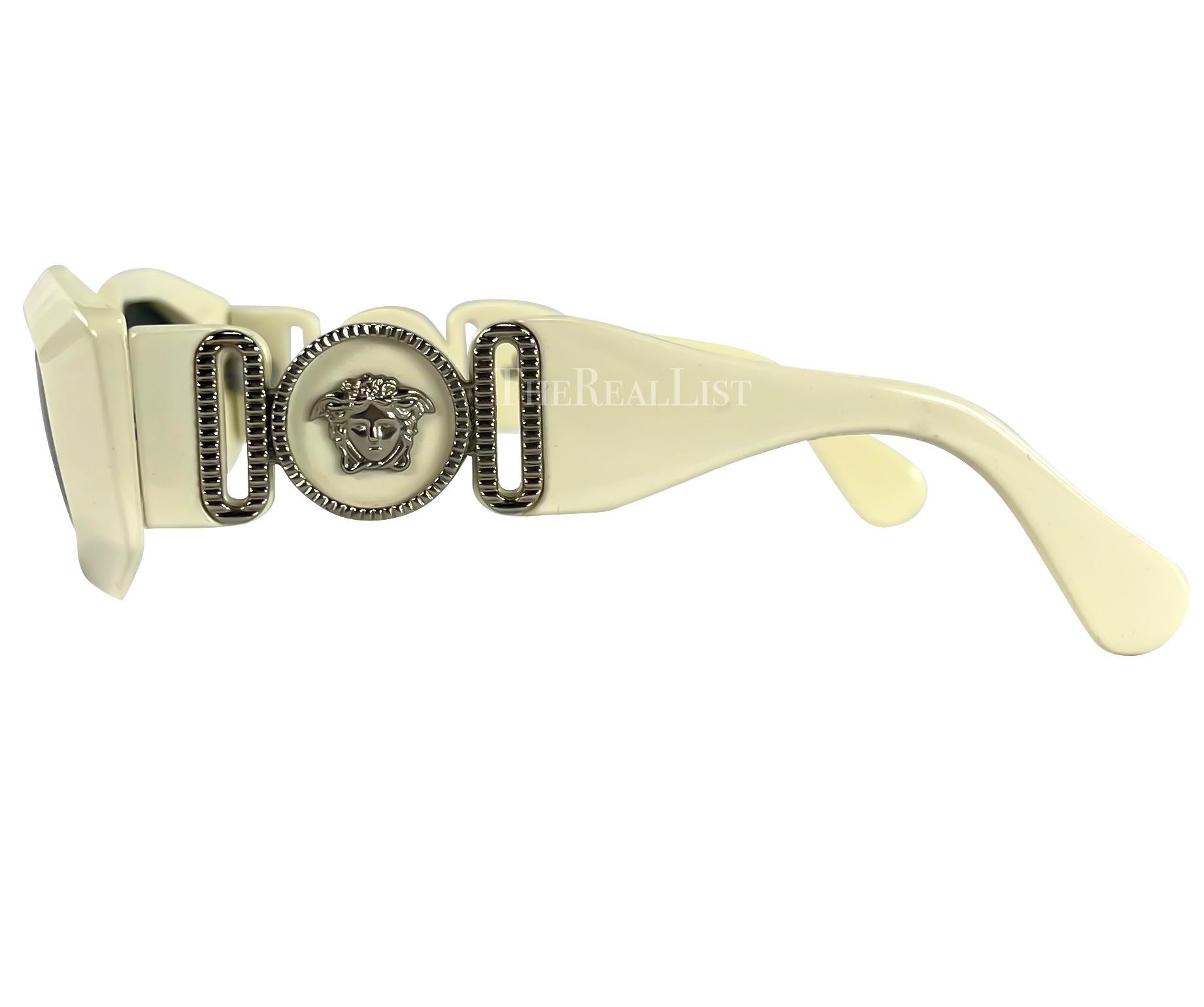1990s Gianni Versace Off-White Silver 'Biggie' Medusa Oversized Sunglasses