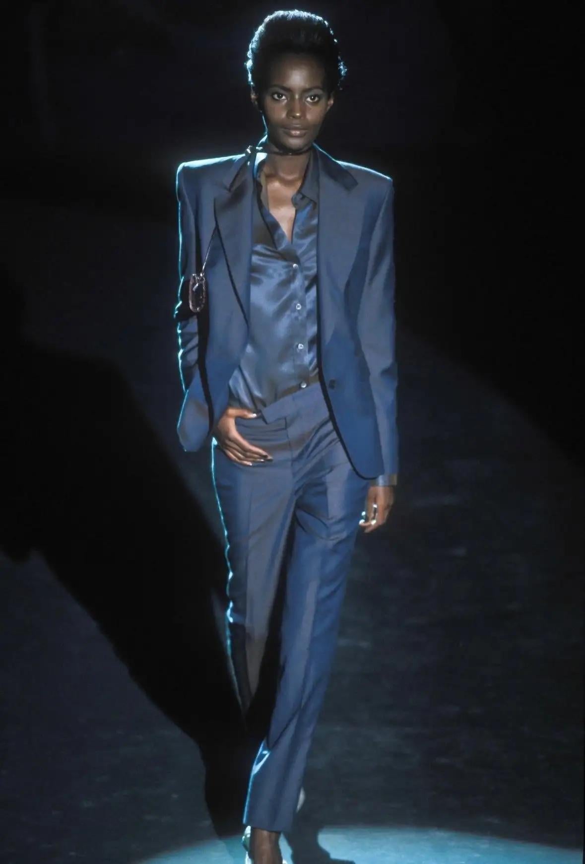 S/S 1998 Gucci by Tom Ford Runway Grey Red Iridescent Button Up Top