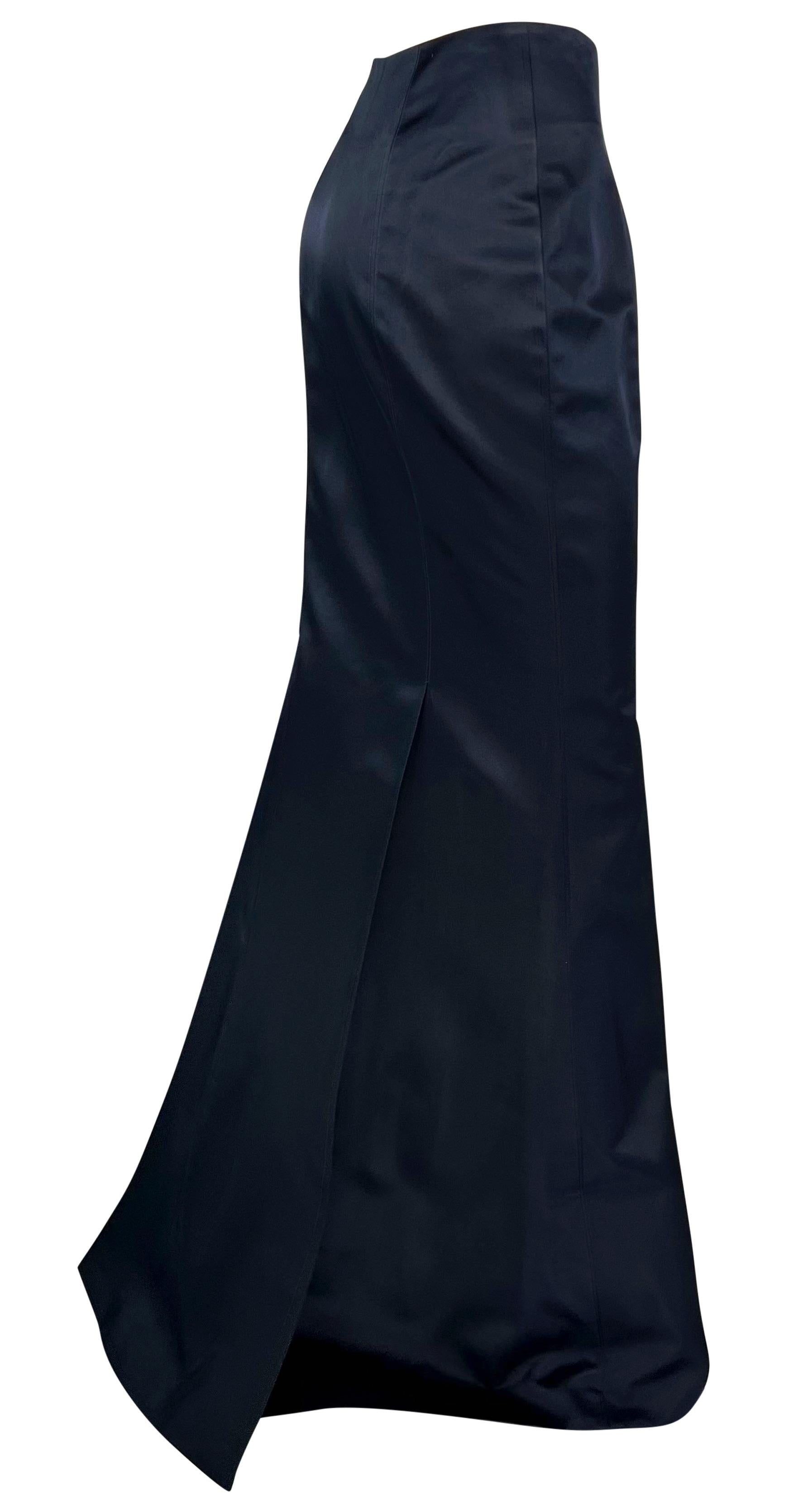 NWT 1990s Richard Tyler Navy Blue Silk Satin Trumpet Flare Maxi Evening Skirt