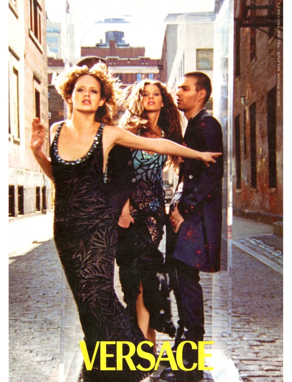 F/W 1999 Gianni Versace by Donatella Turquoise Sheer Black Velvet Maxi Skirt