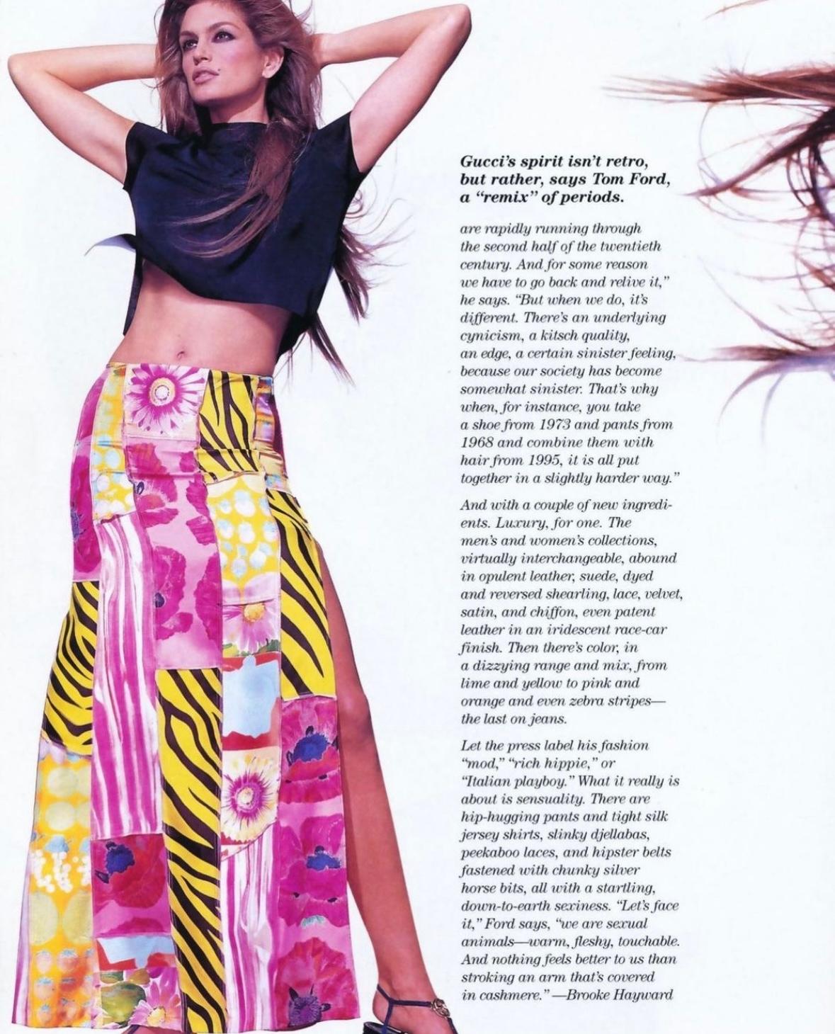 S/S 1996 Gucci by Tom Ford Multicolor Patchwork Silk Maxi Runway Slit Skirt