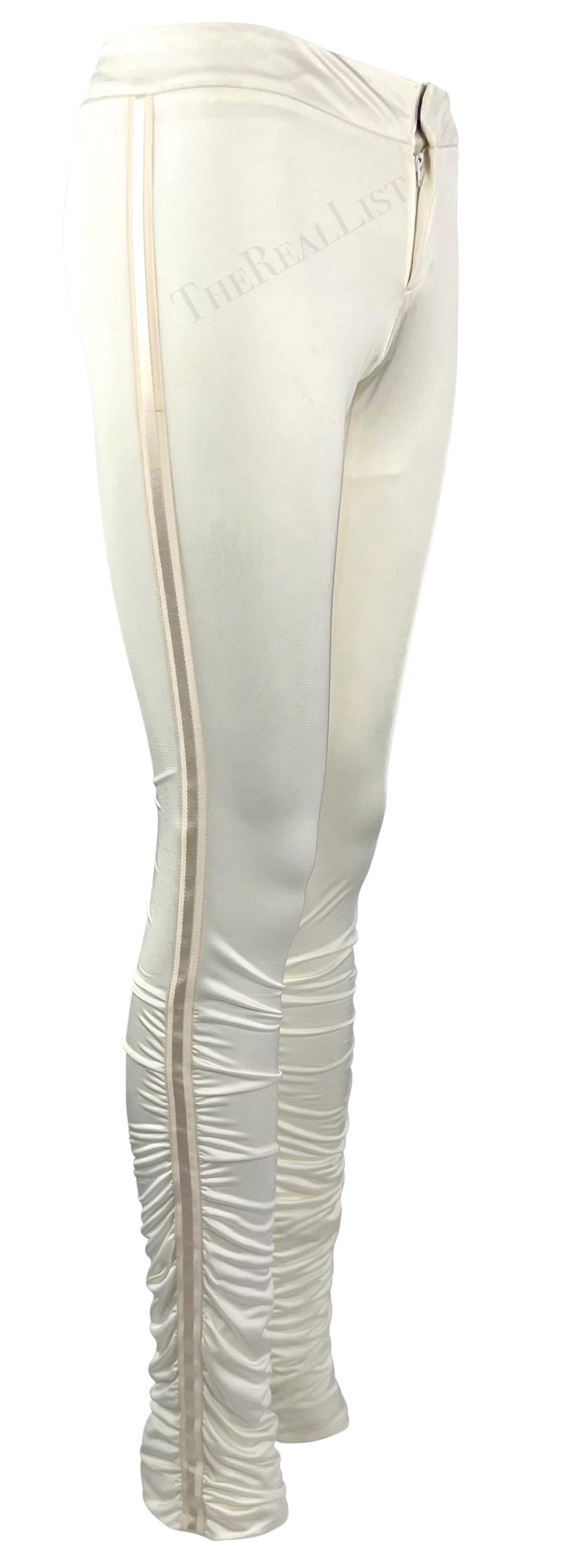 NWT F/W 2004 Gucci by Tom Ford White Ruched Satin Ribbon Trimmed Pants