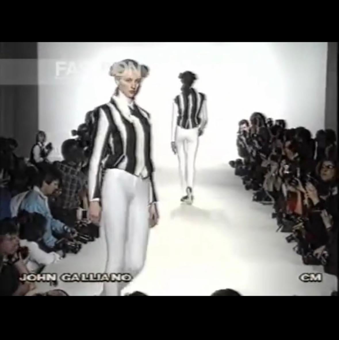 F/W 1990 John Galliano Runway Black White Striped Zip Bustle Jacket