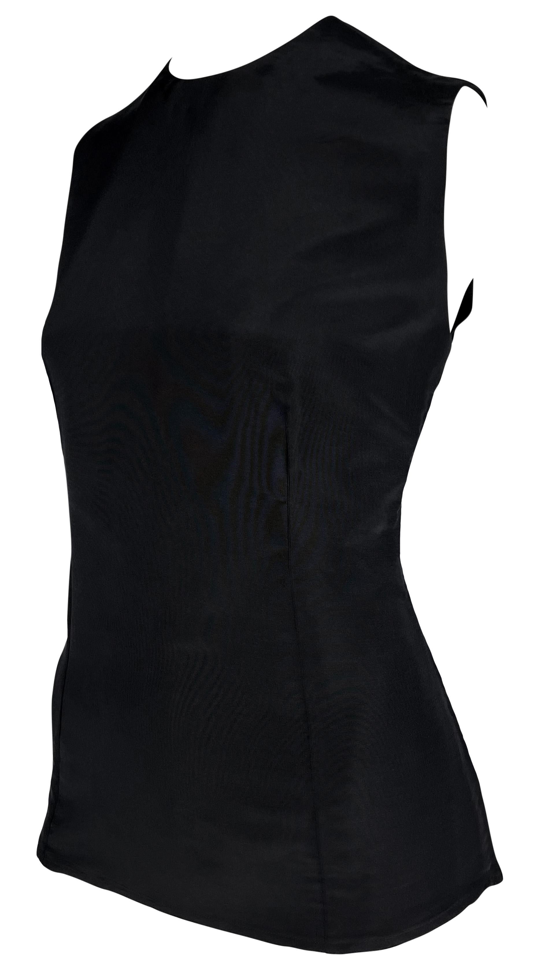 S/S 1990 Gianni Versace Black Silk Taffeta Tailored Fit Sleeveless Top