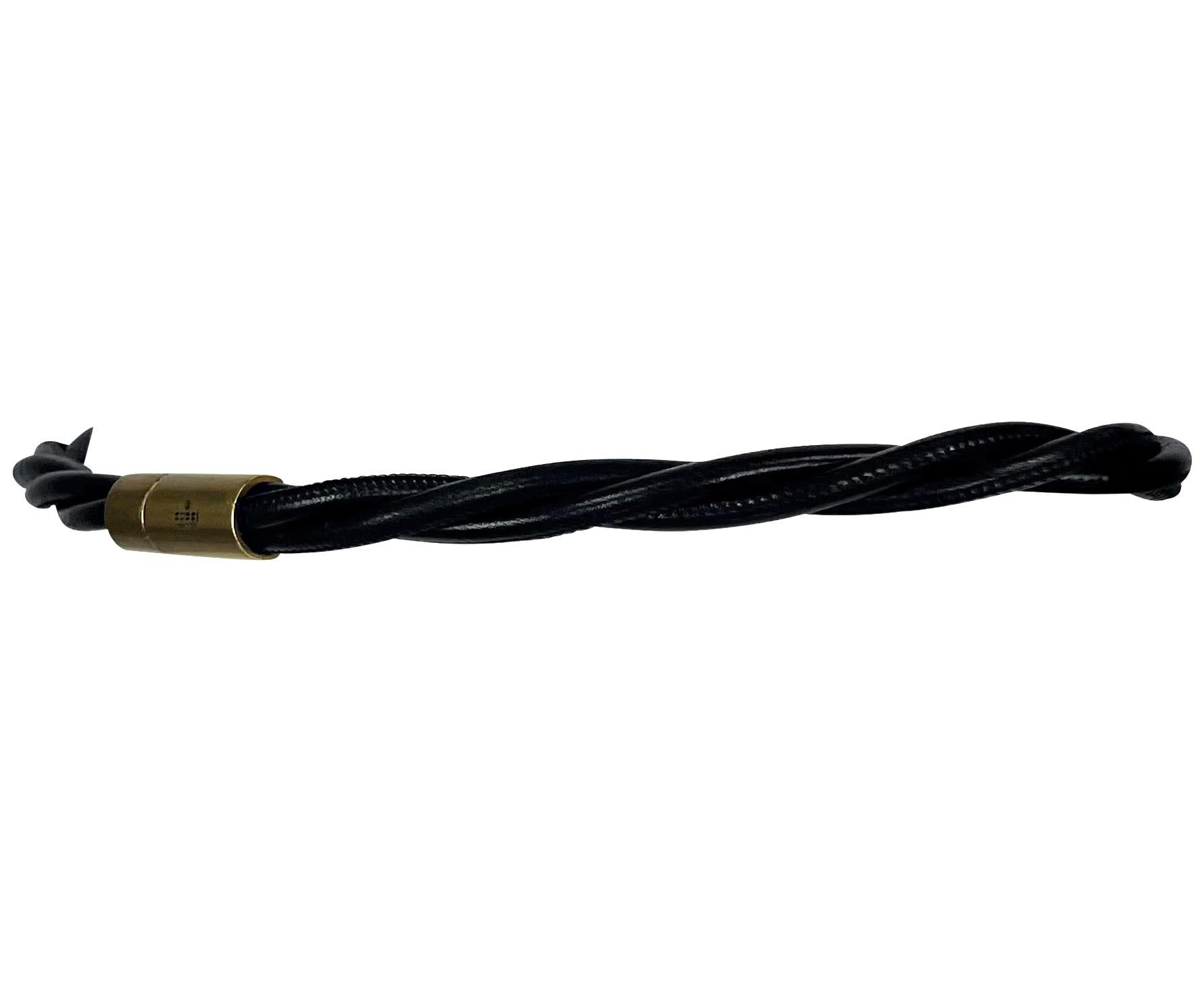 2000s Gucci by Tom Ford Gold Tone Twisted Black Leather Cord Waist Belt