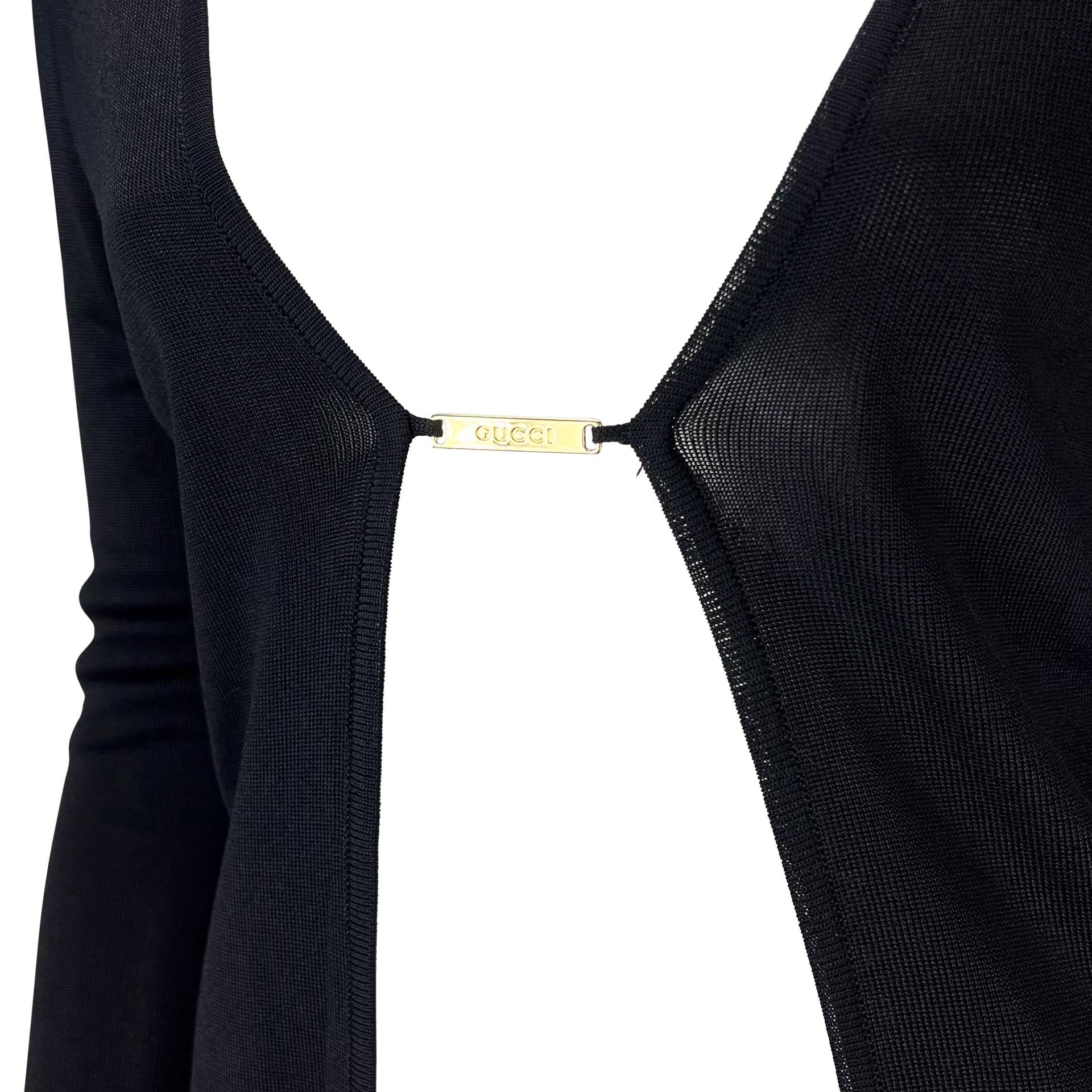 S/S 1997 Gucci by Tom Ford Black Stretch Viscose Gold Logo Cardigan