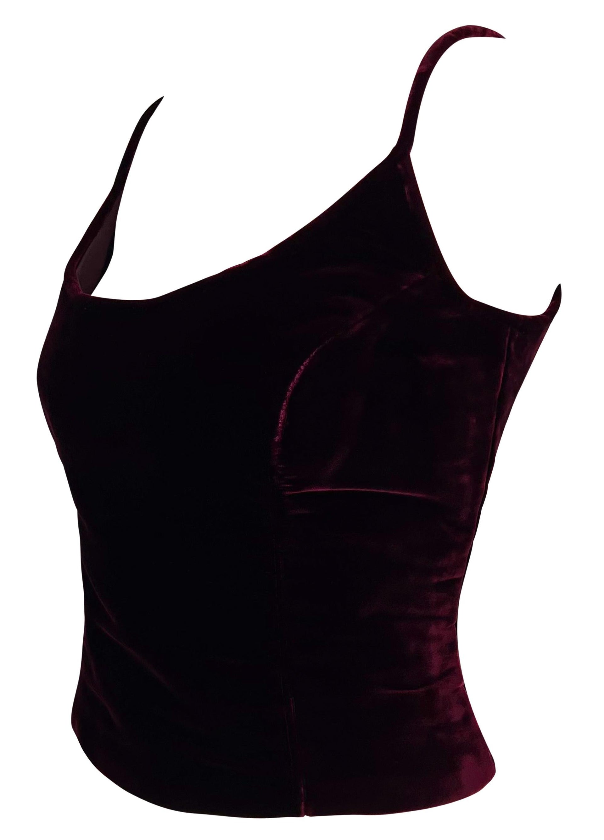 2000s Gianfranco Ferré Deep Burgundy Velvet Cami Style Tank Top
