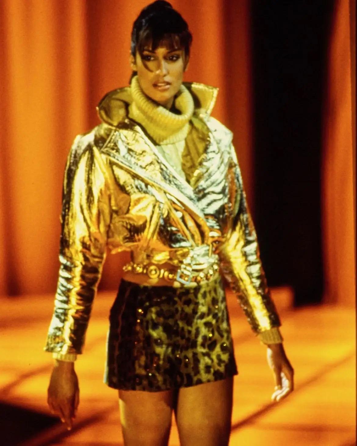 F/W 1994 Gianni Versace Ad Runway Gold Metallic Cable Knit Turtleneck Sweater