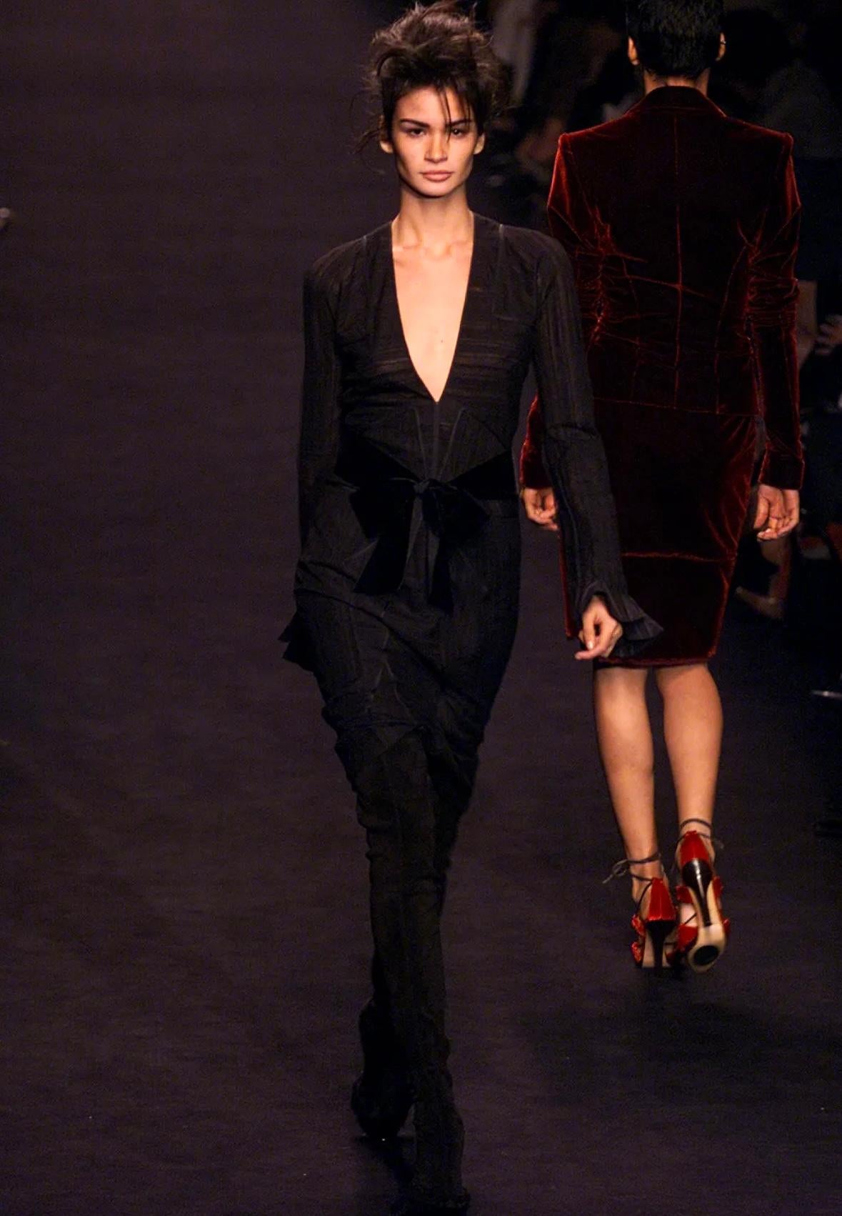 F/W 2002 Yves Saint Laurent by Tom Ford Black Silk Tulle Plunging Runway Dress