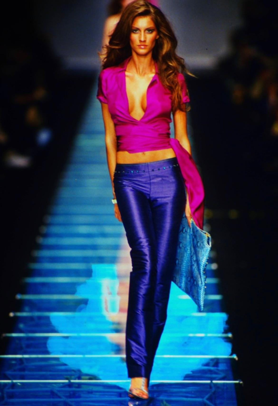 S/S 2000 Gianni Versace by Donatella Runway Purple Silk Plunge Wrap Shirt