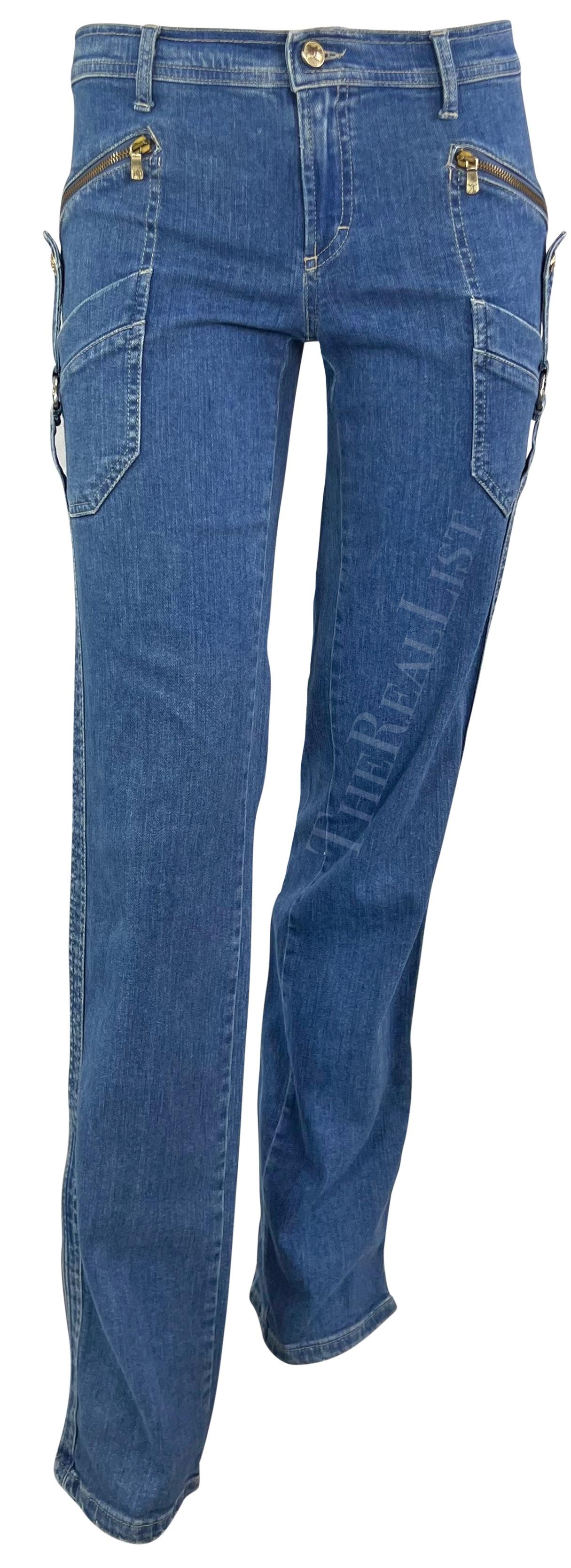 2000s Versace by Donatella Light Wash Harness-Style Jeans