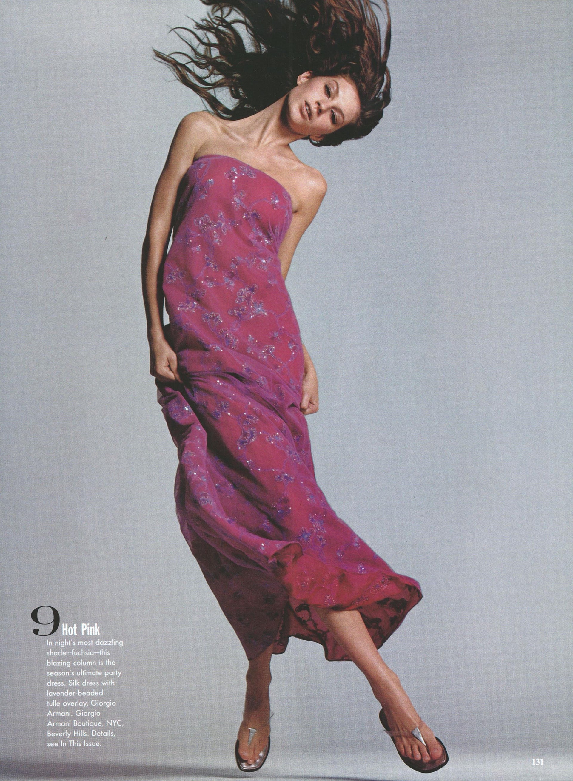 S/S 1999 Giorgio Armani Runway Pink Floral Sequin Embroidery Mesh Overlay Gown