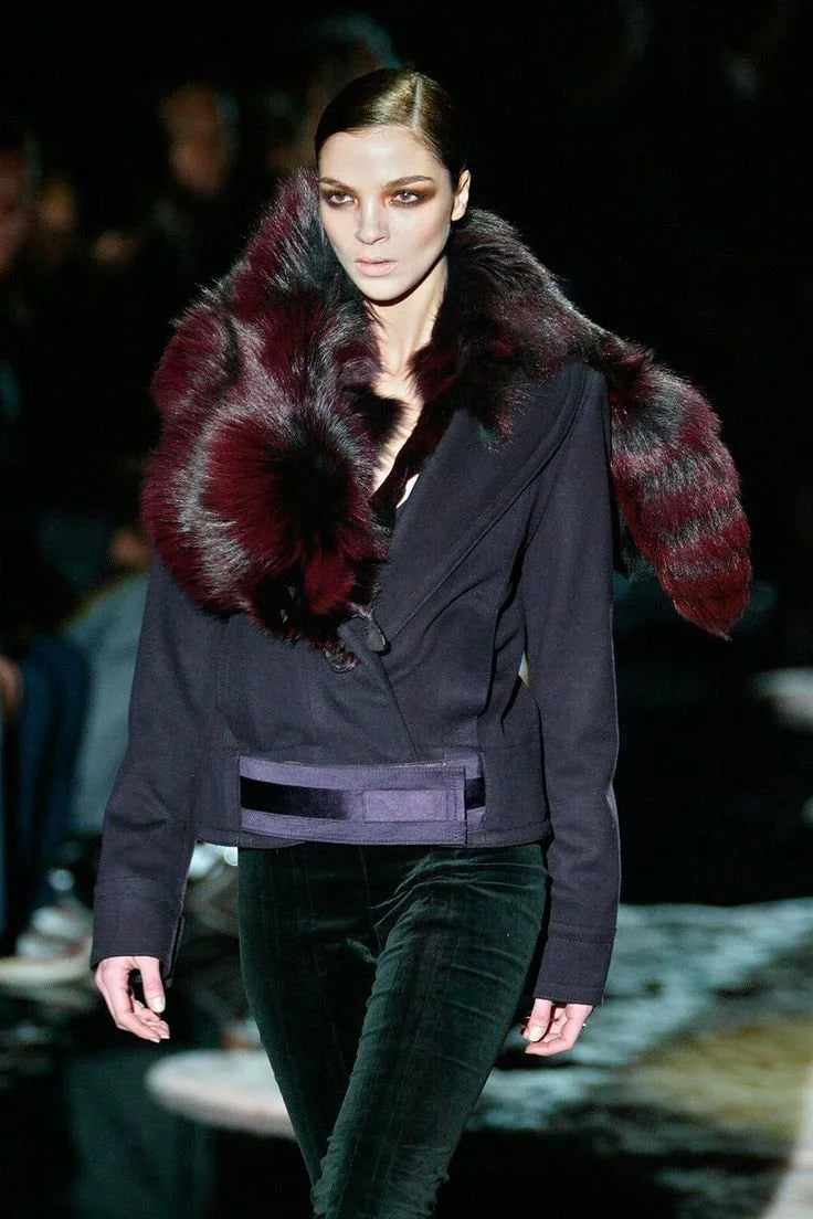 F/W 2004 Gucci by Tom Ford Runway Purple Fox Fur Collar Wool Jacket