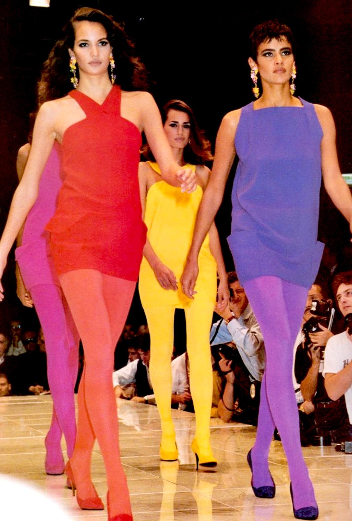 S/S 1991 Gianni Versace Runway Ad Red Sleeveless Pocket Mini Shift Dress