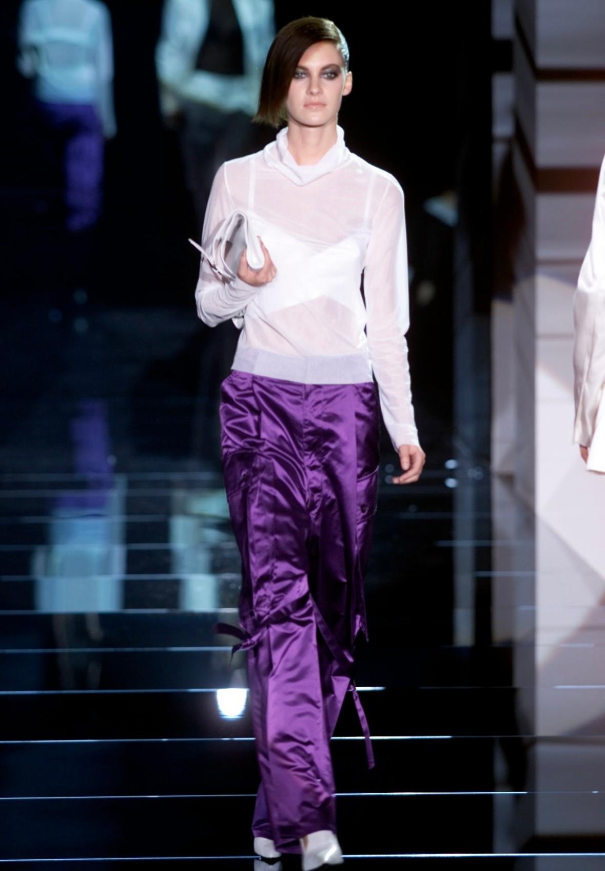 NWT S/S 2001 Gucci by Tom Ford Runway Purple Satin Tie Wide Leg Cargo Pants