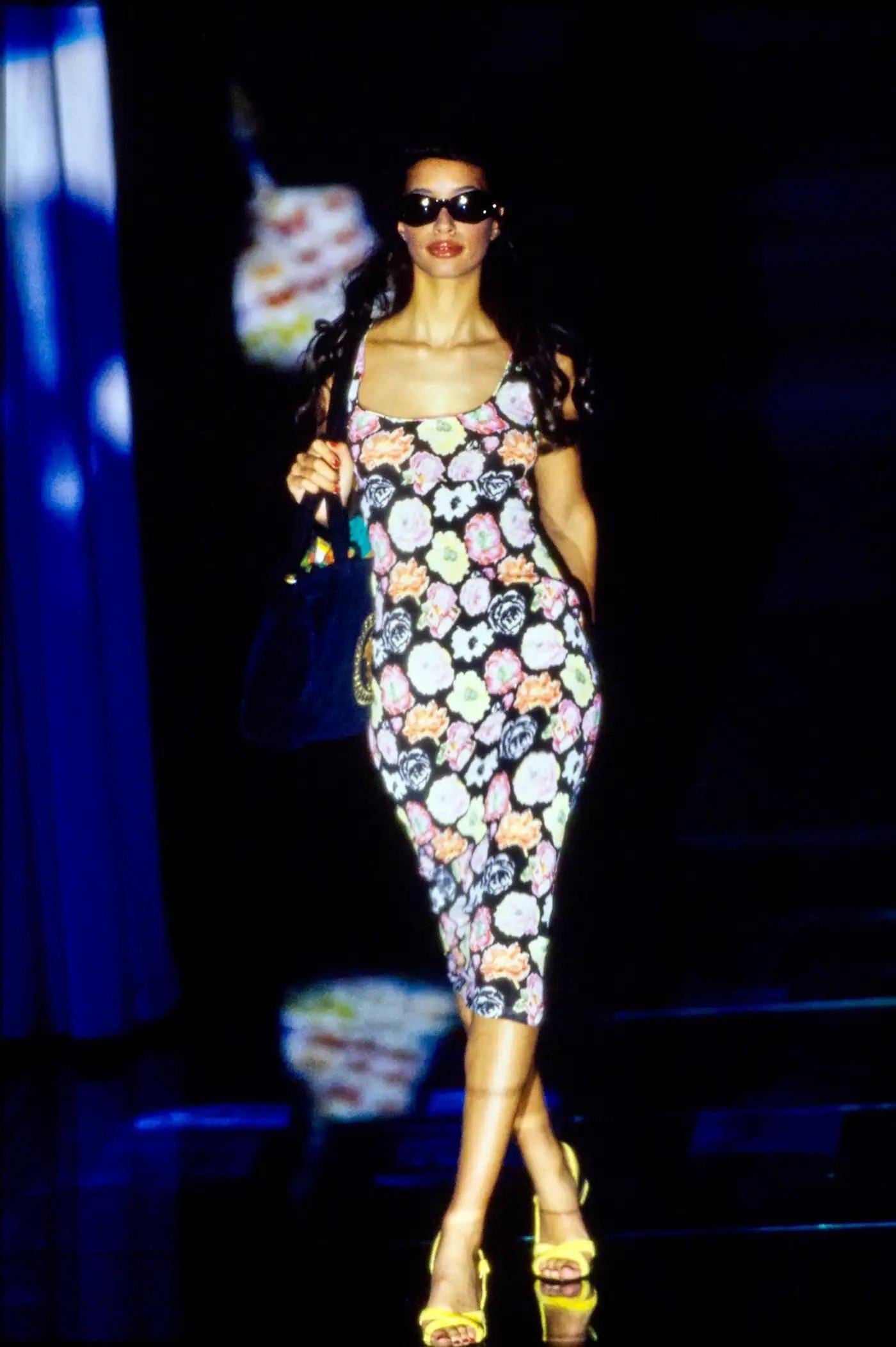 S/S 1995 Gianni Versace Runway Floral Print Semi-Sheer Slip Wiggle Dress