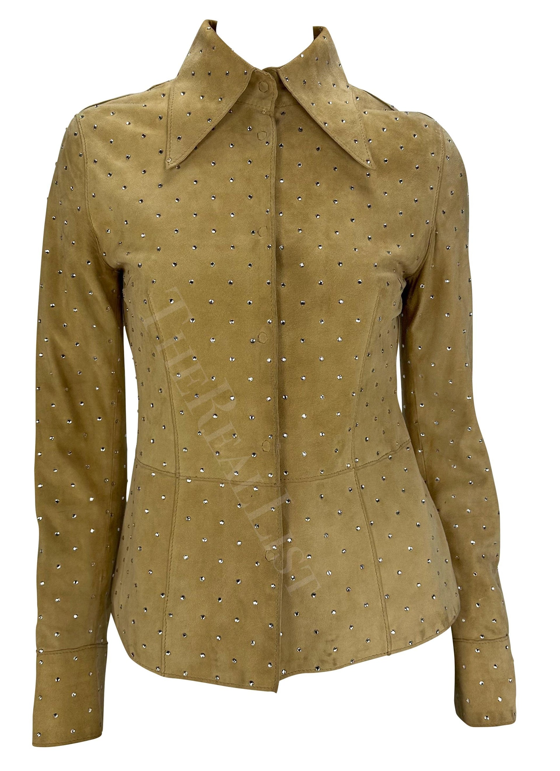 F/W 2000 Dolce & Gabbana Tan Suede Rhinestone Accented Shirt Jacket