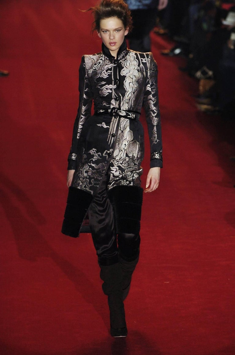 F/W 2004 Yves Saint Laurent by Tom Ford Pink Willow Chinoiserie Skirt