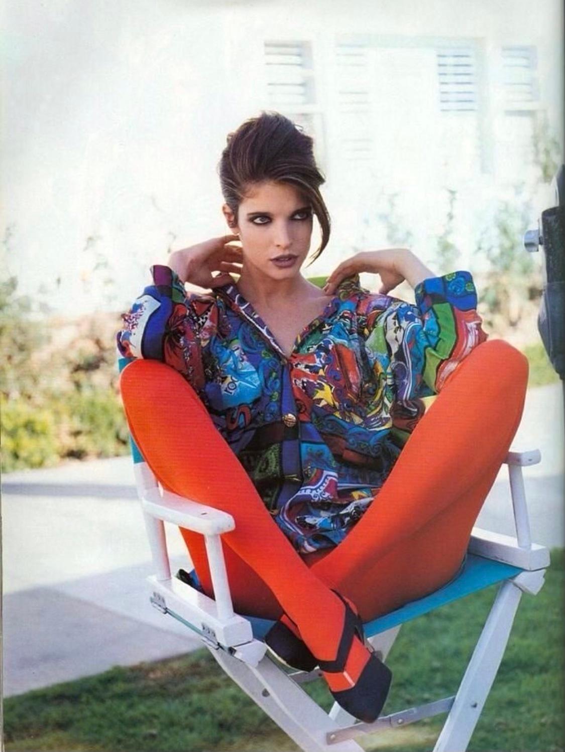 S/S 1991 Gianni Versace Runway Silk Pop Art Print Multicolor Tunic Button Up Top