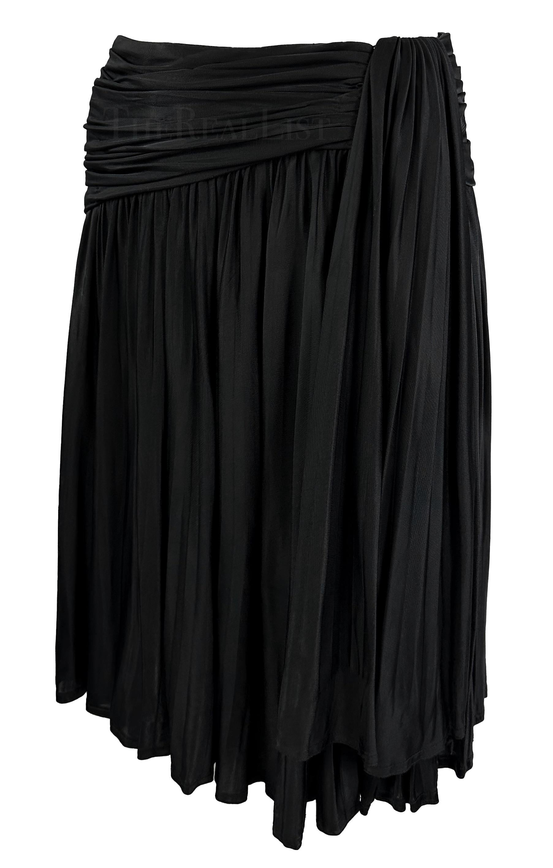S/S 1995 Gianni Versace Black Pleated Faux Wrap Flare Skirt