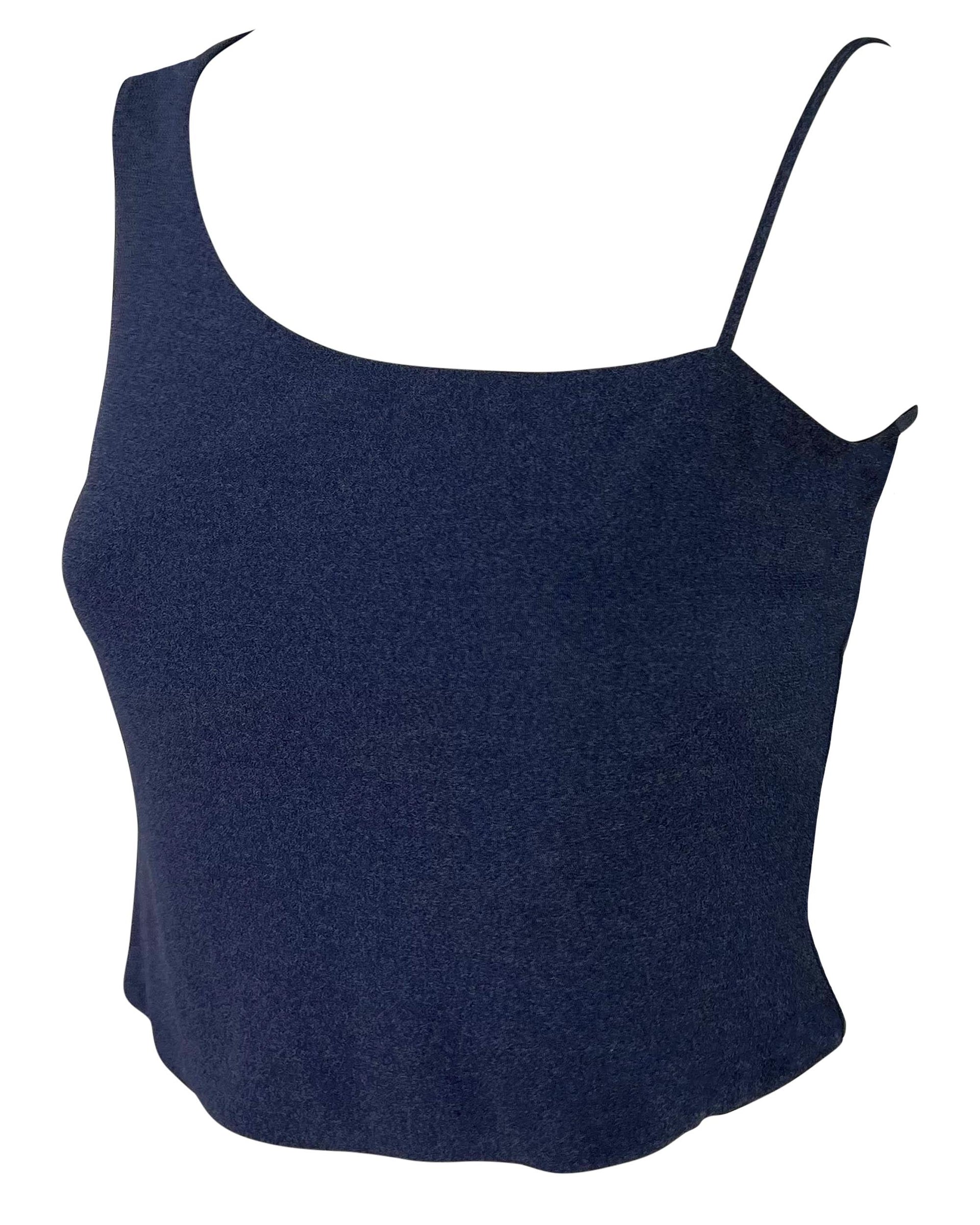 2000s Yigal Azrouël Blue Bodycon Asymmetric Cropped Tank Top