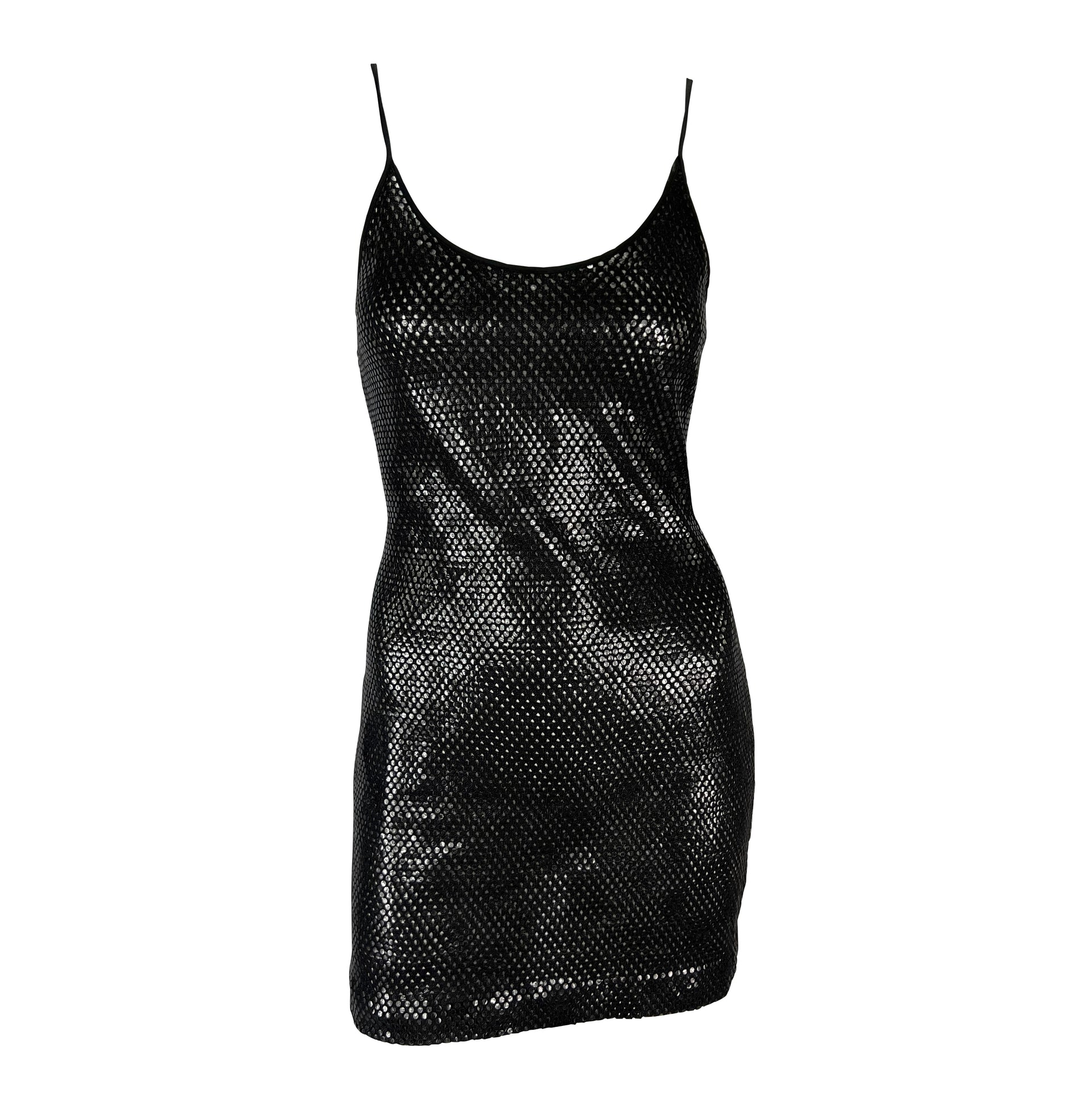F/W 1991 Gianfranco Ferré Black Cutout Transparent Paillette Bodycon Mini Dress