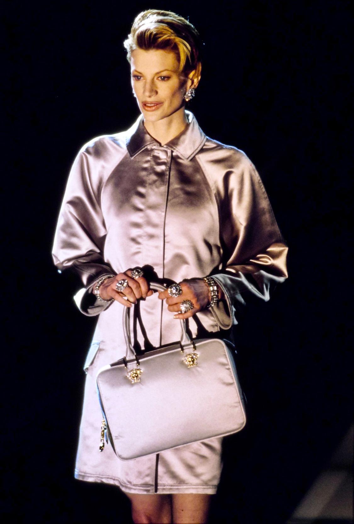 F/W 1995 Gianni Versace Couture Runway Silver Blush Satin Button Coat