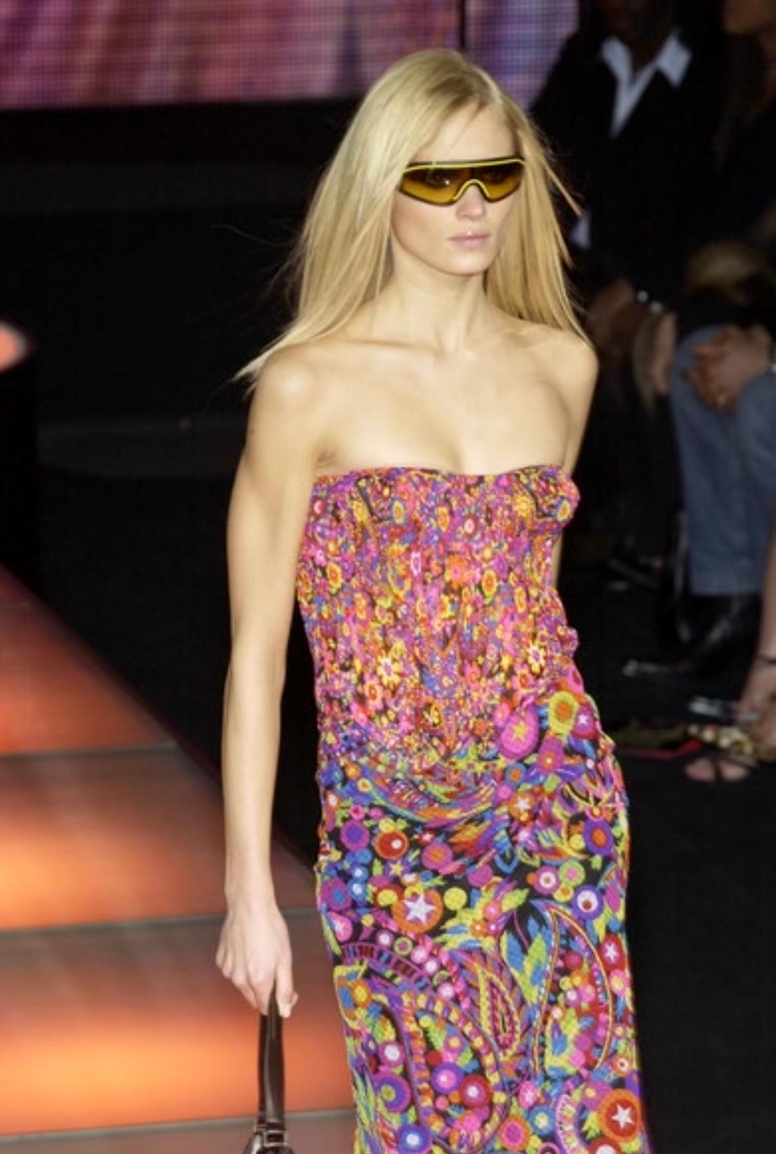 F/W 2002 Gianni Versace by Donatella Psychedelic Print Sheer Strapless Dress