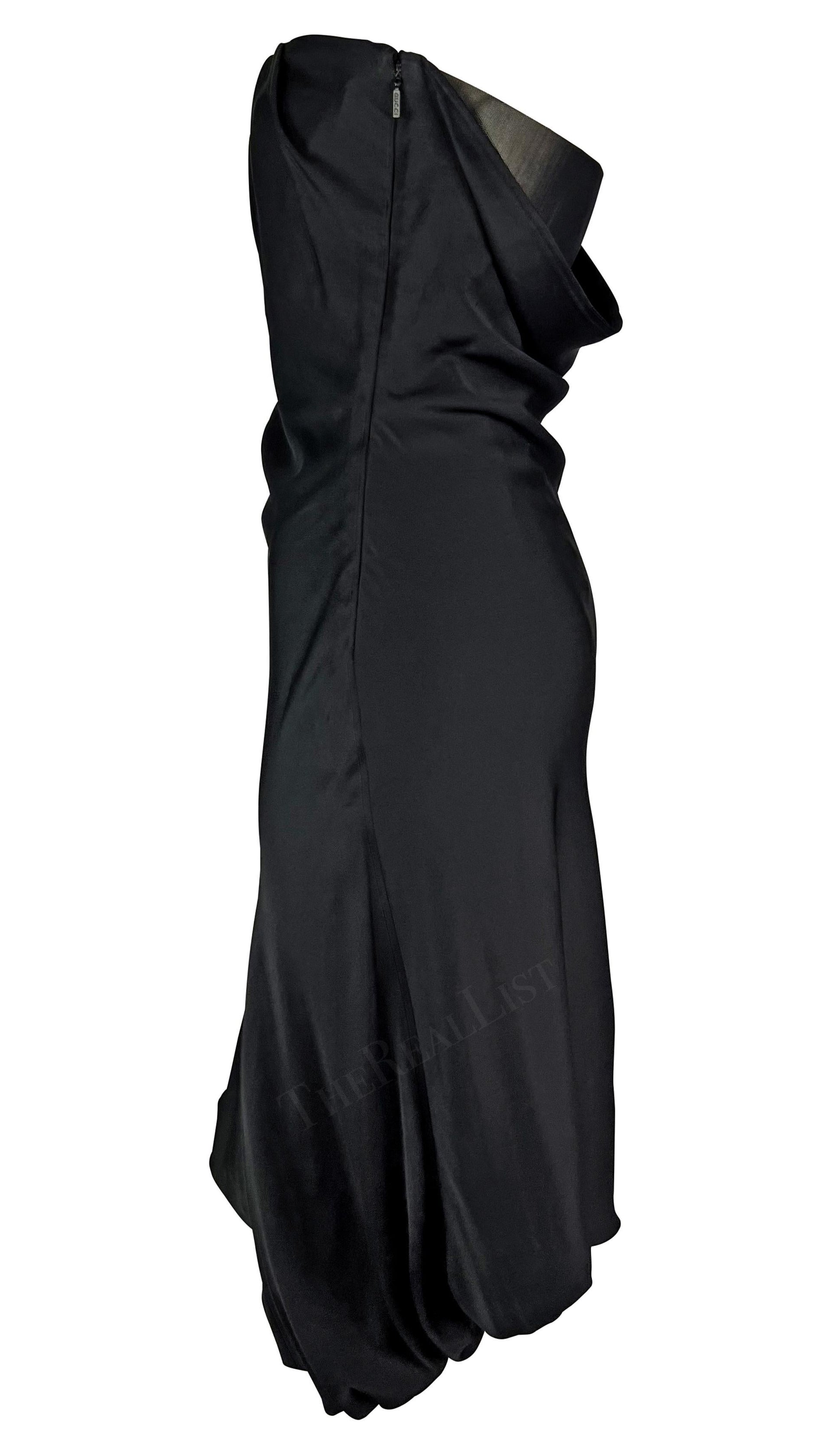 S/S 2003 Gucci by Tom Ford Black Satin Plunging Mesh Back Strapless Dress