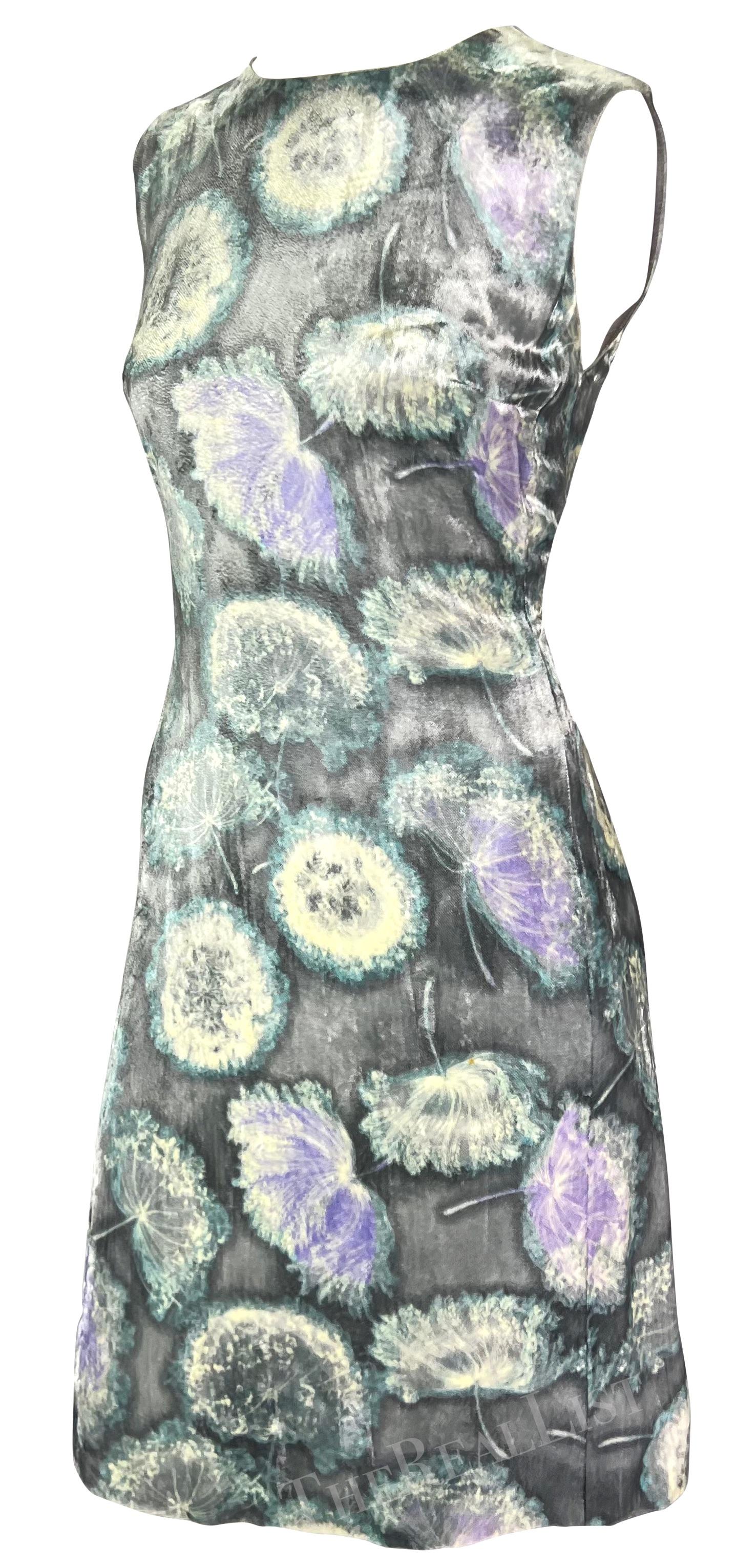S/S 1997 Gianni Versace Silver Velvet Dandelion Tunic Dress